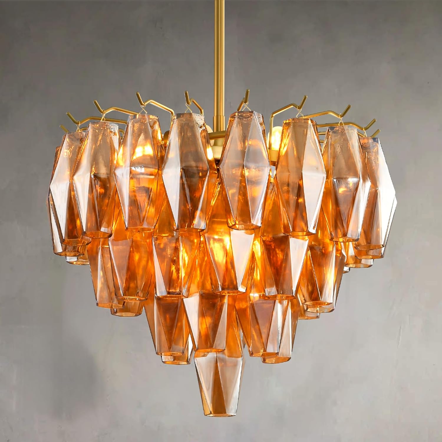 17 Inch Smoked Murano Glass Tiered Chandelier - Chiara