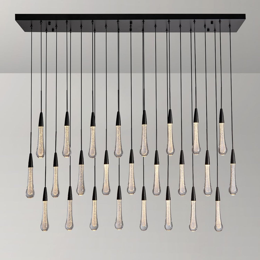 50 Inch Seeded Glass Raindrop Rectangular Chandelier - Soltaire