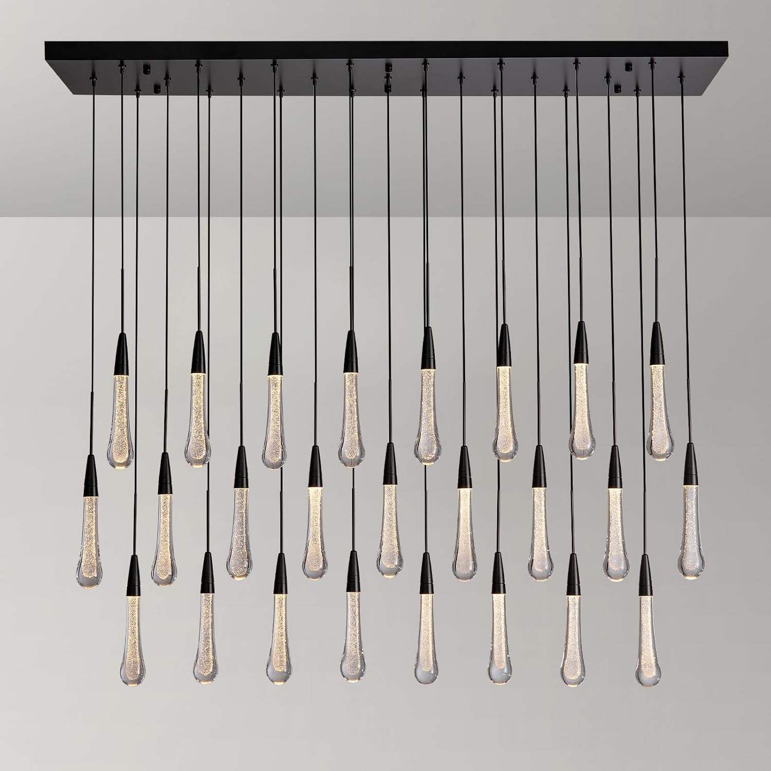50 Inch Seeded Glass Raindrop Rectangular Chandelier - Soltaire