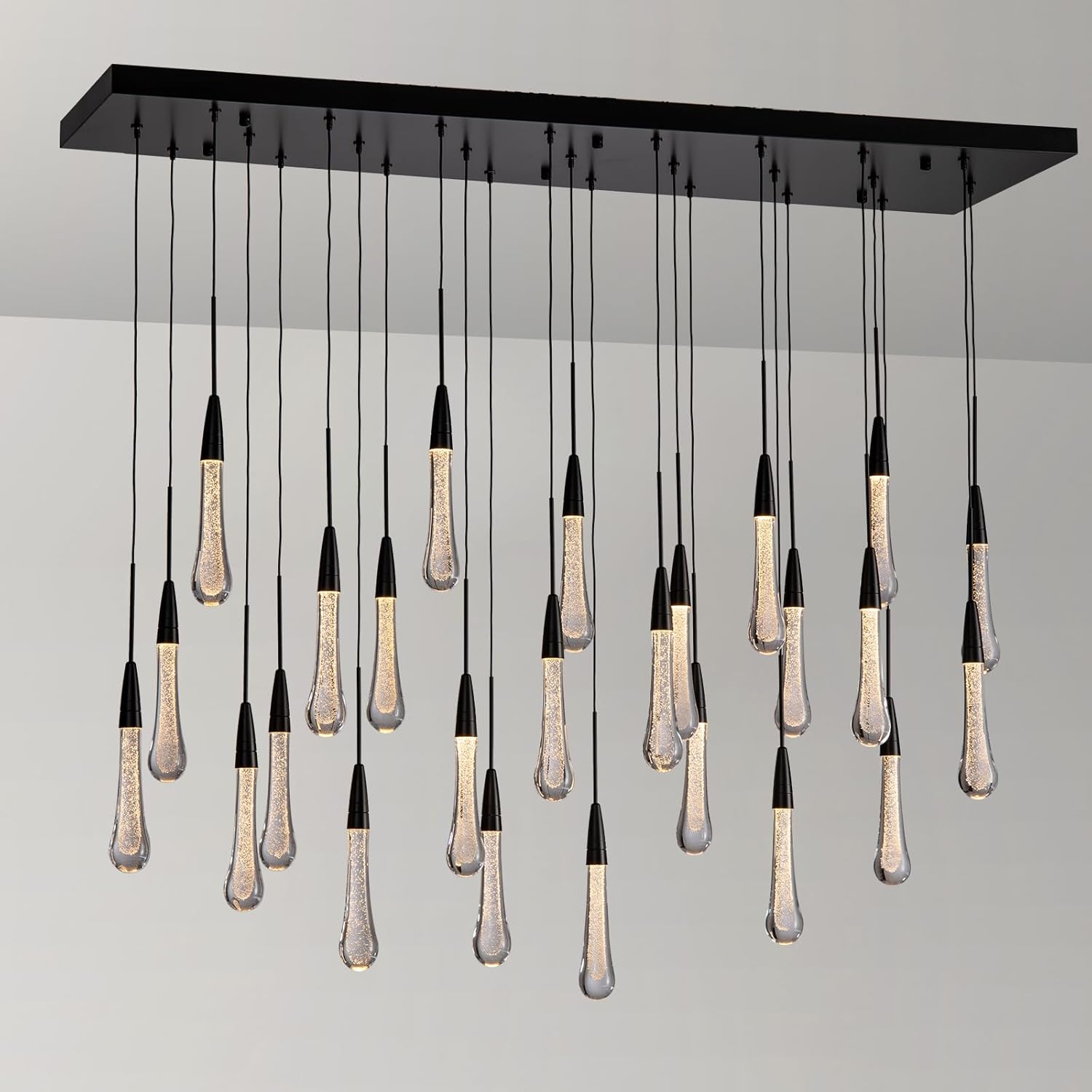 50 Inch Seeded Glass Raindrop Rectangular Chandelier - Soltaire