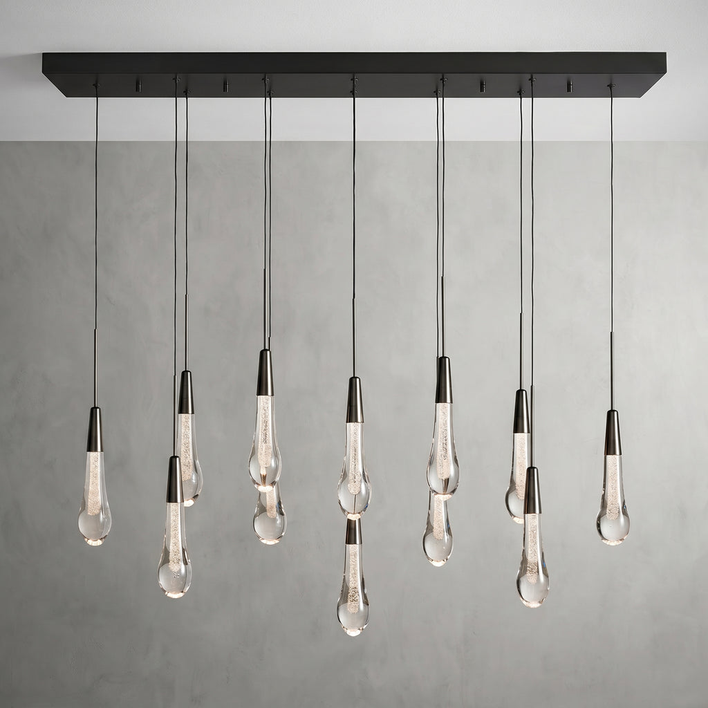 37 Inch Seeded Glass Raindrop Rectangular Chandelier - Soltaire
