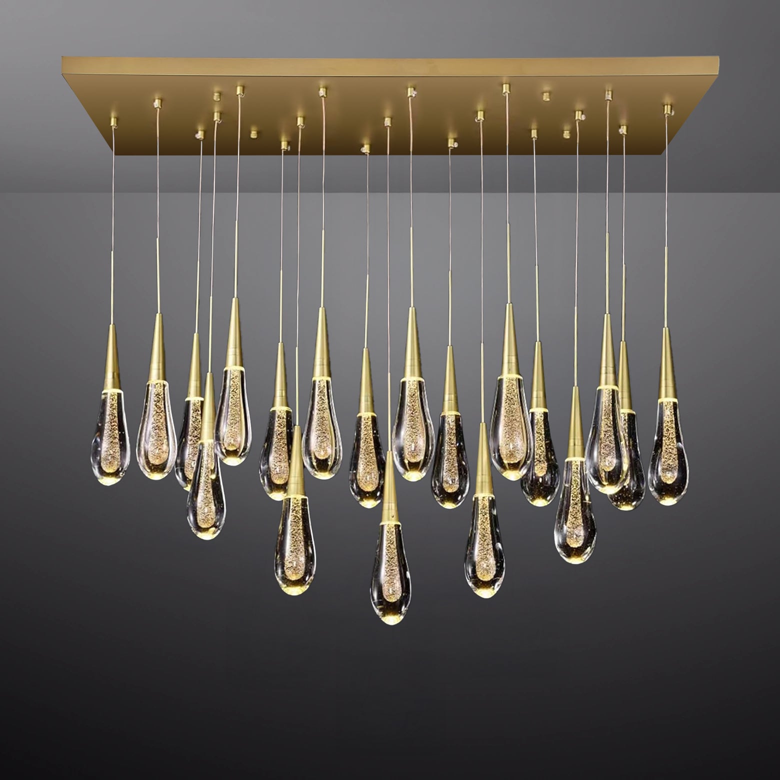 54 Inch Teardrop Glass Rectangular Chandelier – Meteor