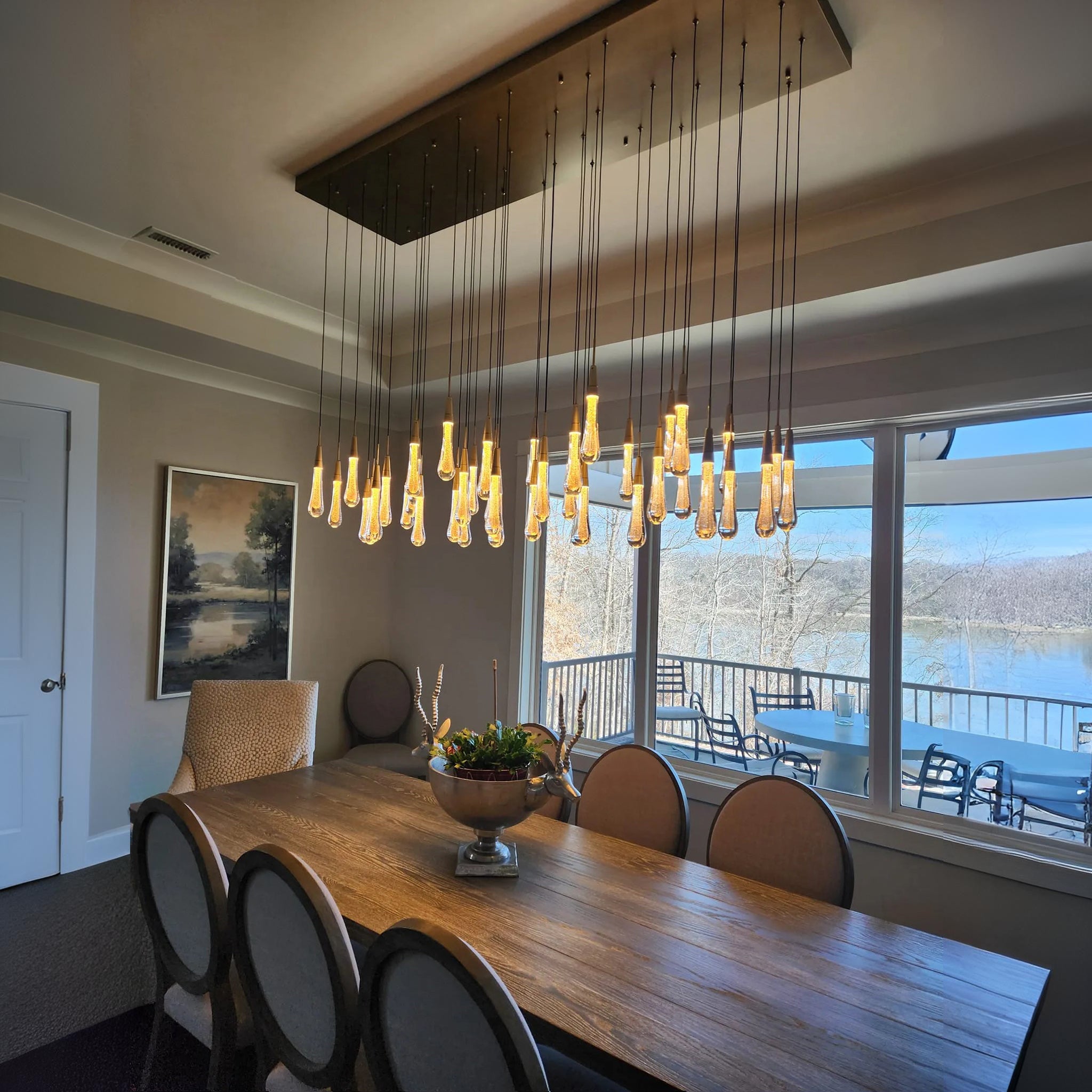 72 Inch Teardrop Glass Rectangular Chandelier – Meteor