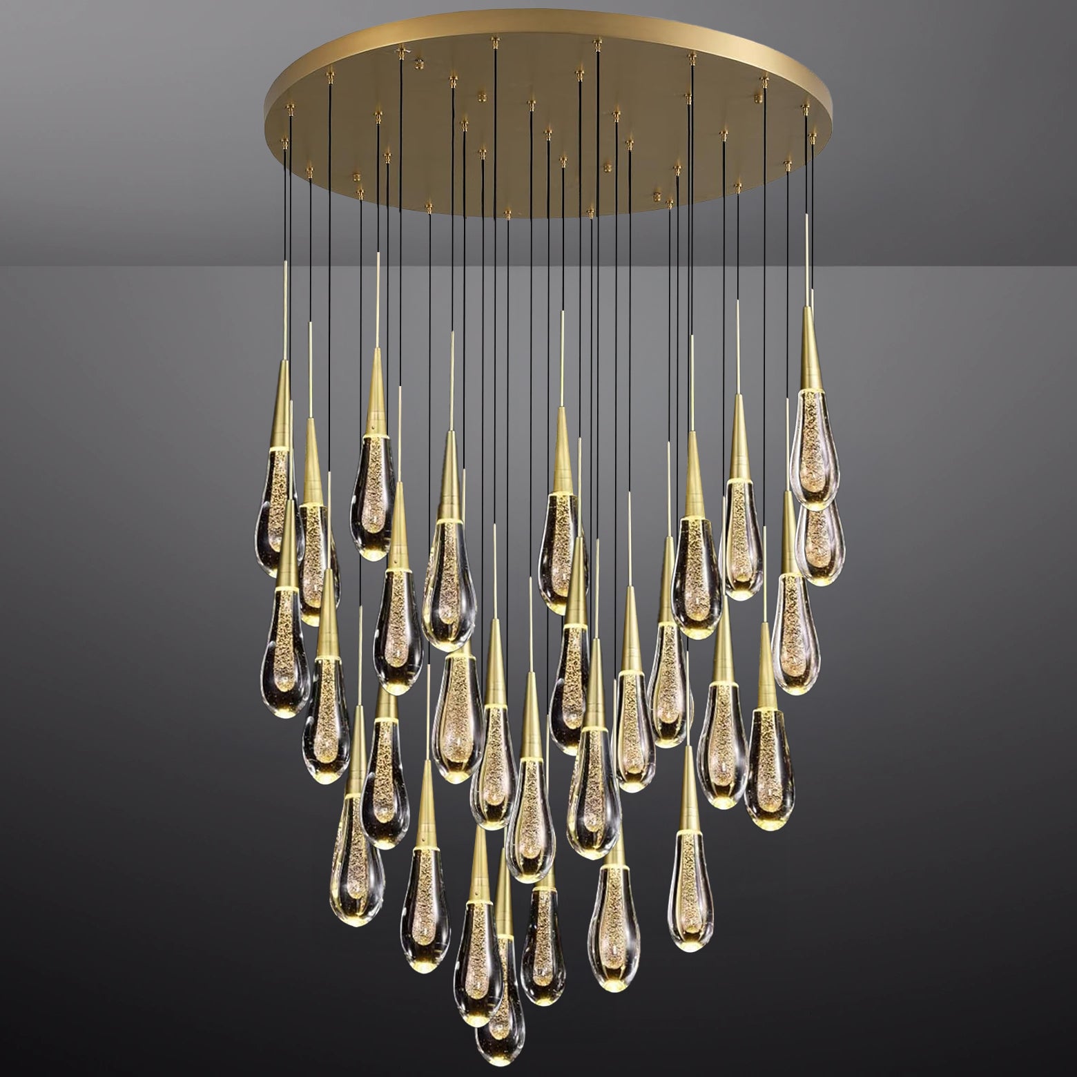 48 Inch Teardrop Glass Round Chandelier – Meteor