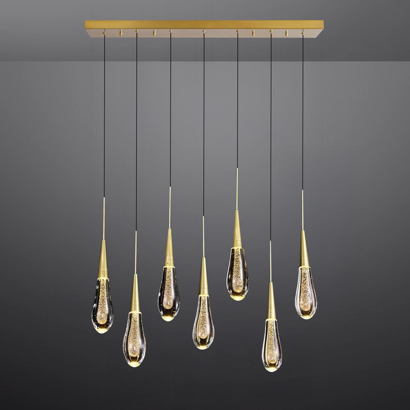 36 Inch Teardrop Glass Rectangular Chandelier – Meteor