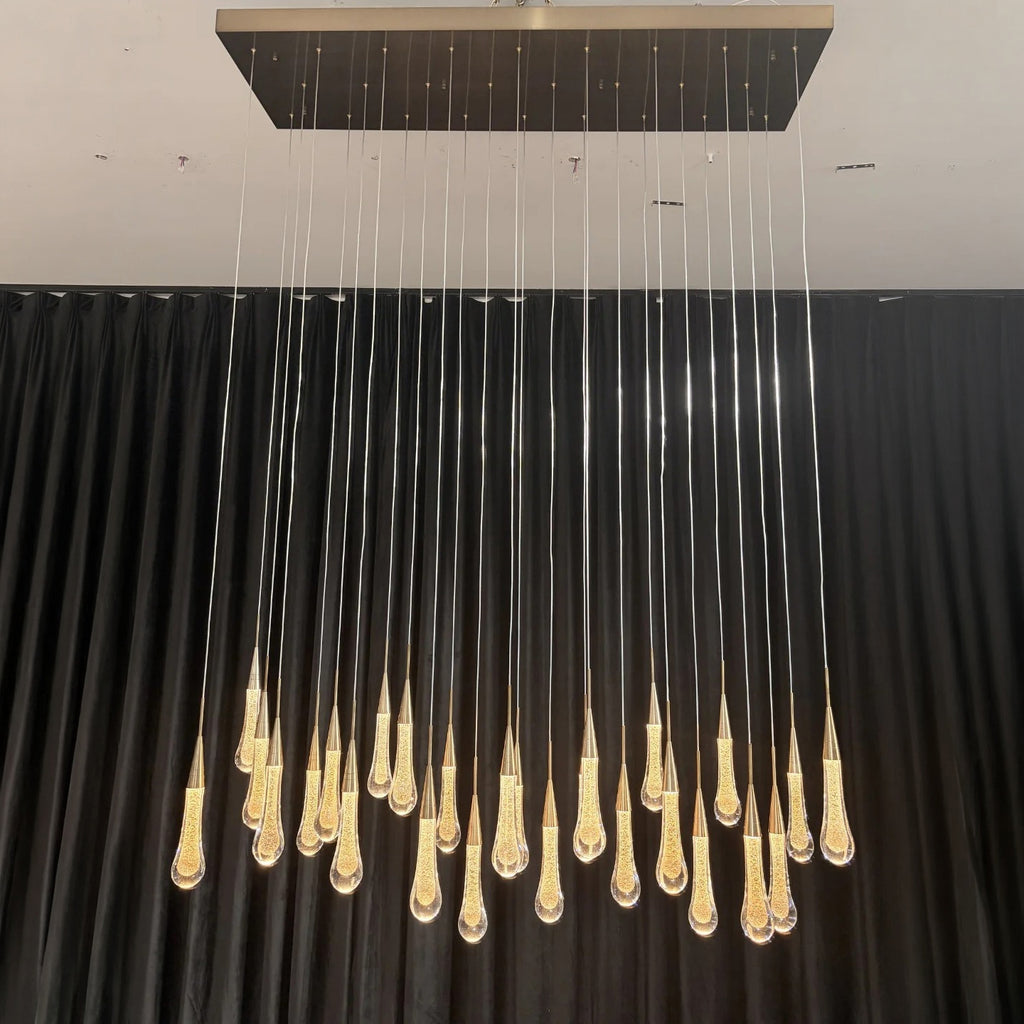50 Inch Seeded Glass Raindrop Rectangular Chandelier - Soltaire