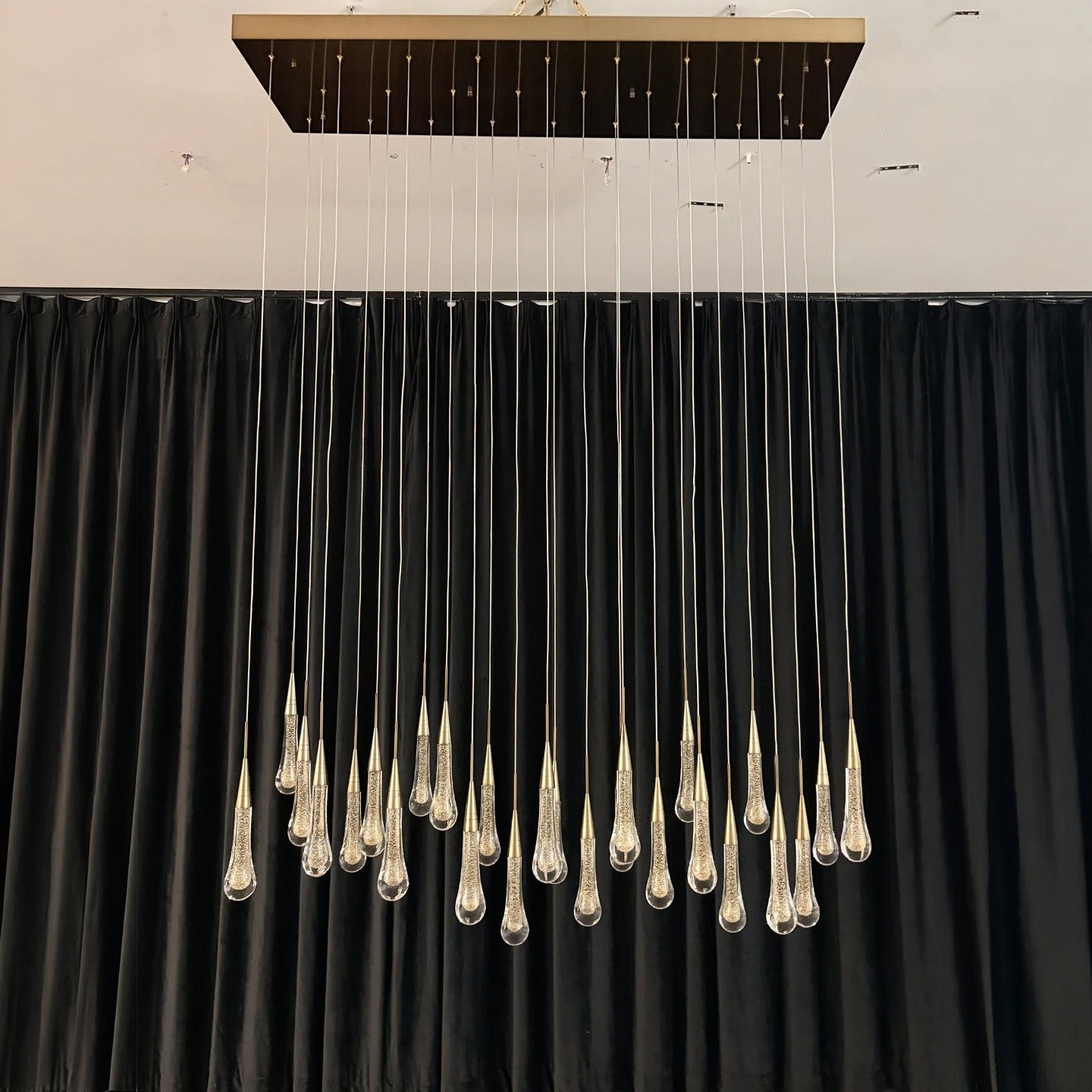 50 Inch Seeded Glass Raindrop Rectangular Chandelier - Soltaire