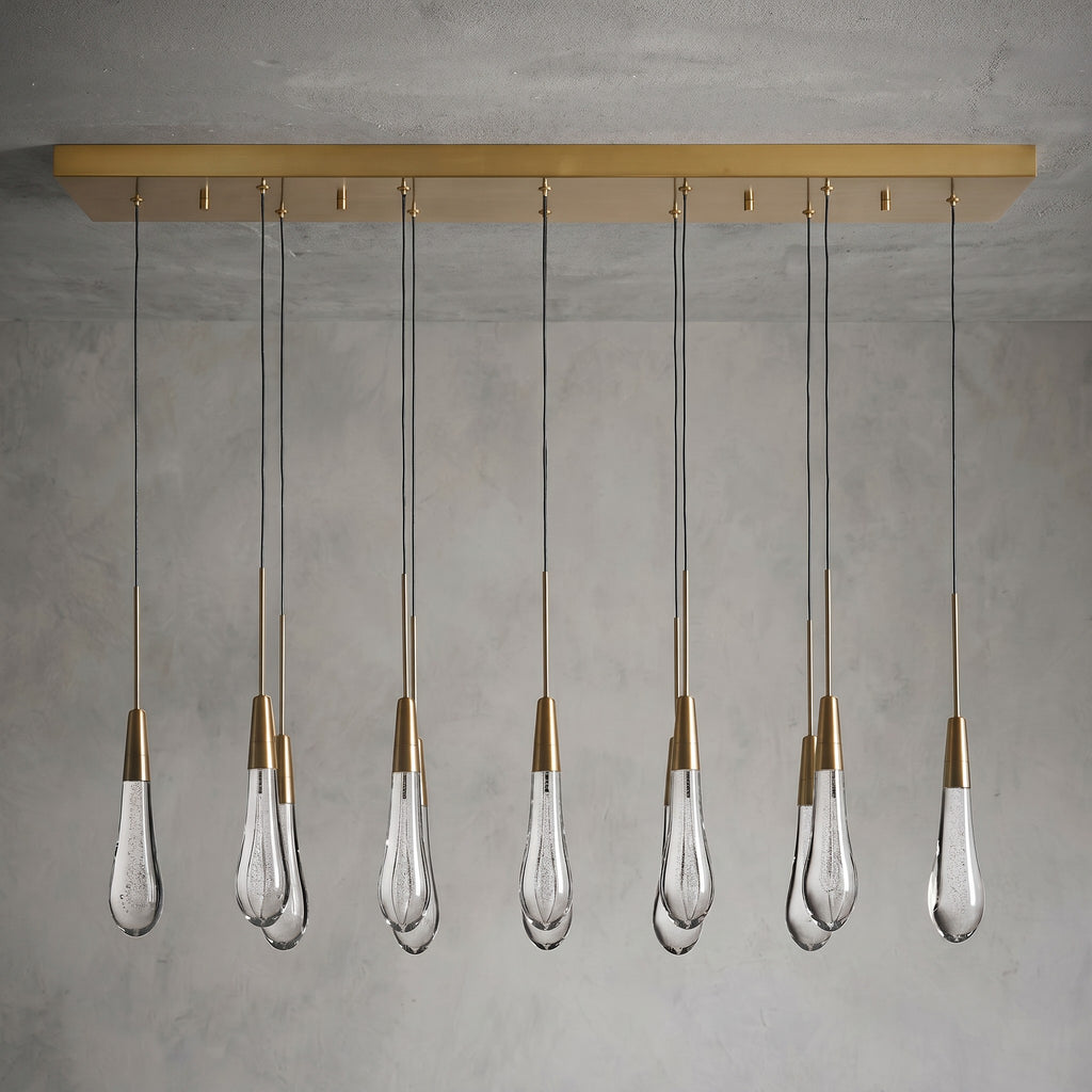 37 Inch Seeded Glass Raindrop Rectangular Chandelier - Soltaire