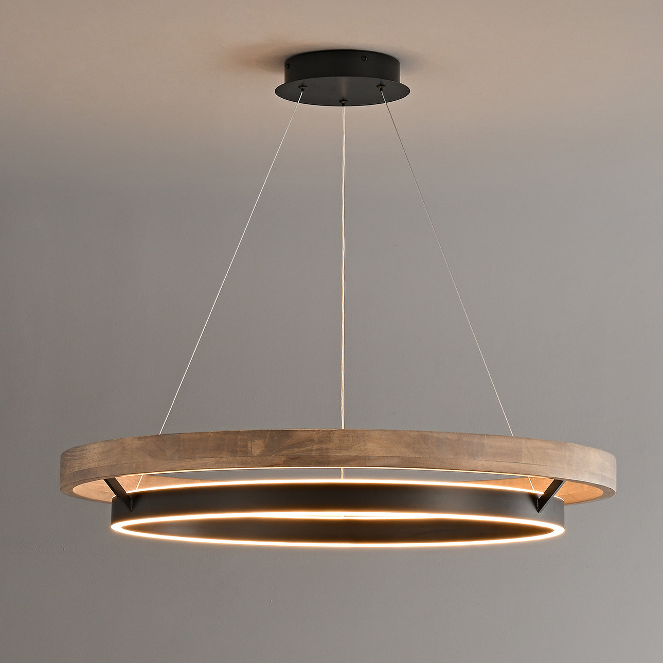 31 Inch Ring LED Wood Chandelier - Grace