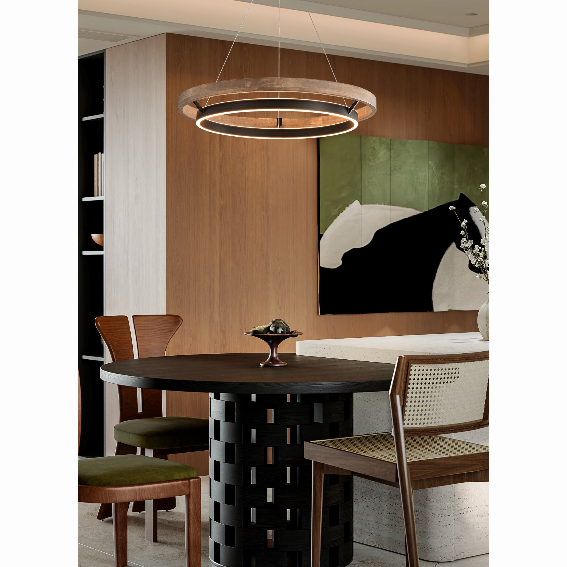 31 Inch Ring LED Wood Chandelier - Grace