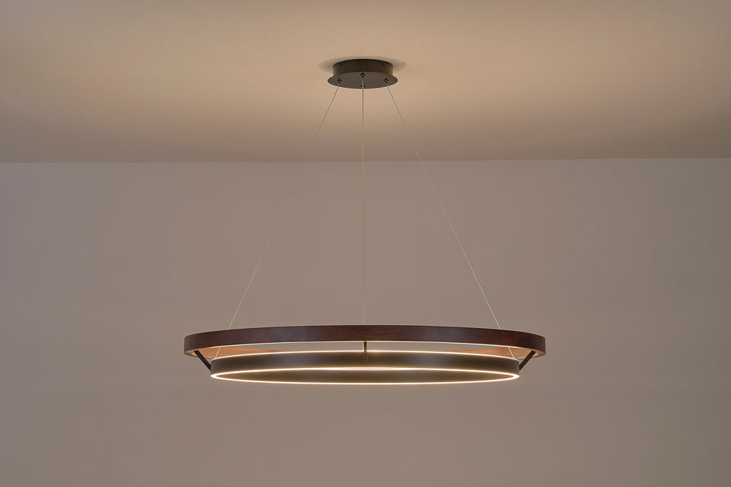 39 Inch Ring LED Walnut Chandelier - Grace