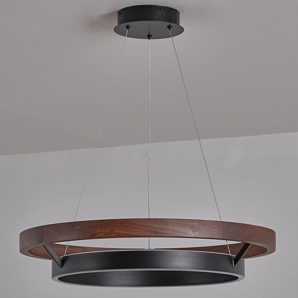 24 Inch Ring LED Walnut Chandelier - Grace