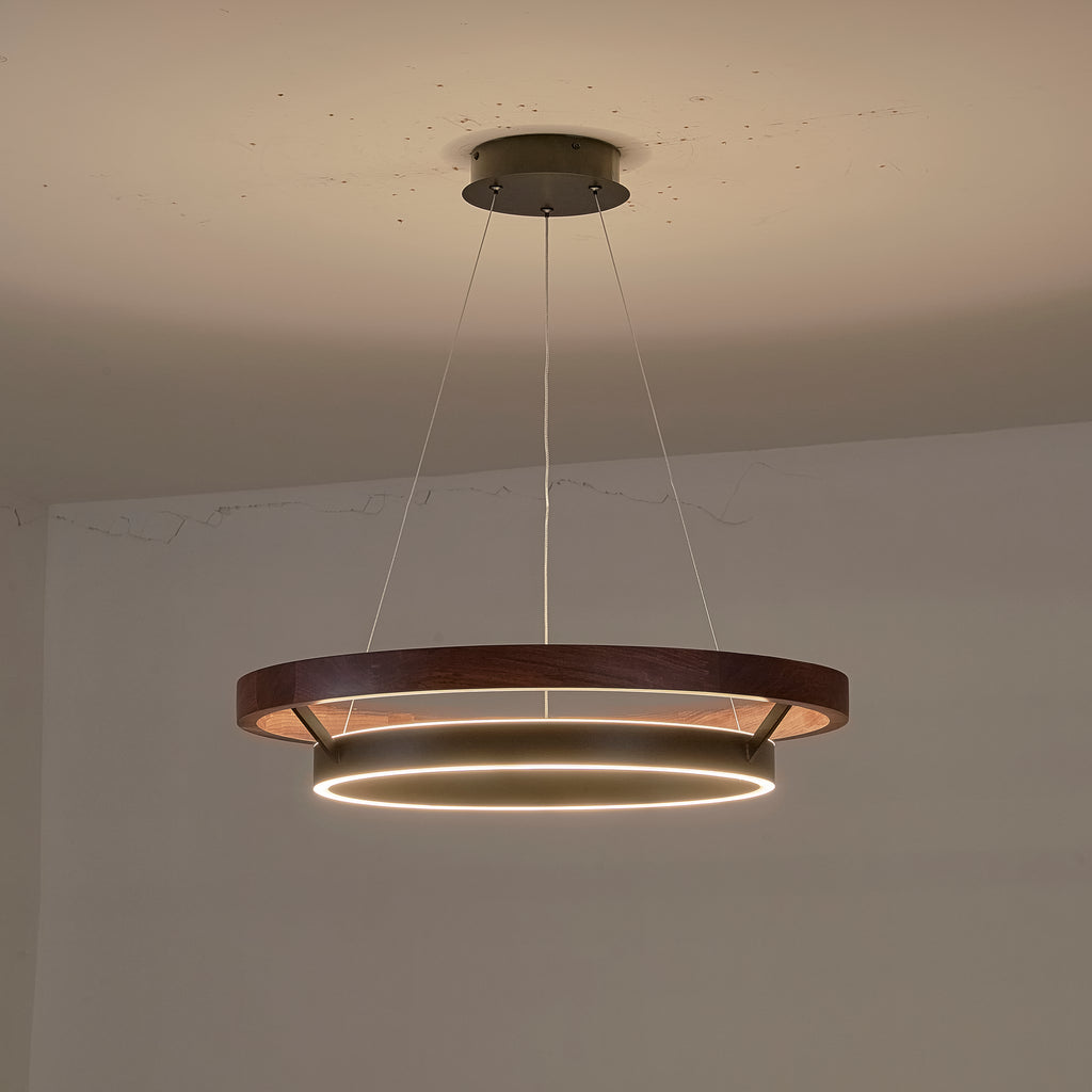 24 Inch Ring LED Walnut Chandelier - Grace