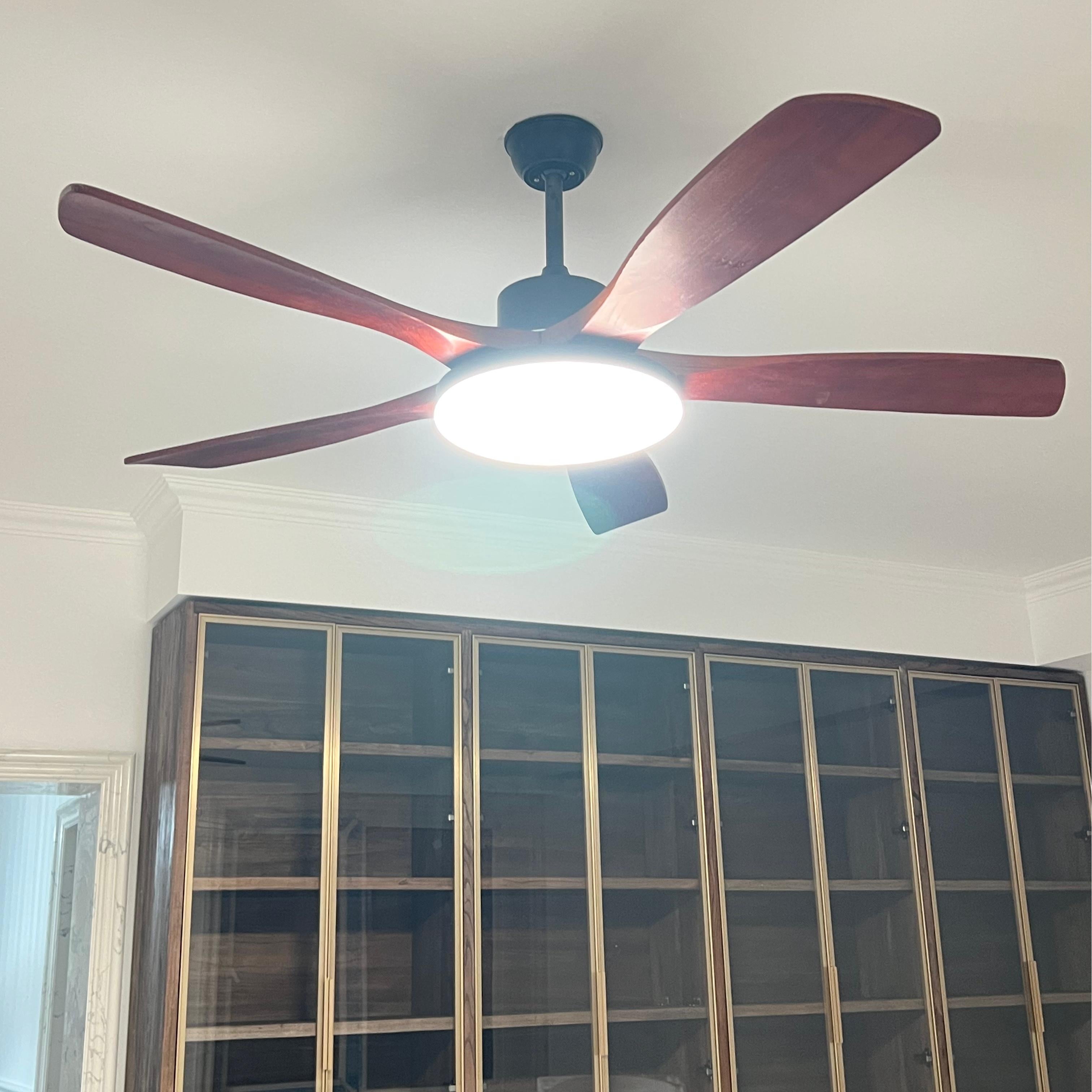 60 Inch Five Walnut Blade Quiet Ceiling Fan with Dimmable Light - Timberline