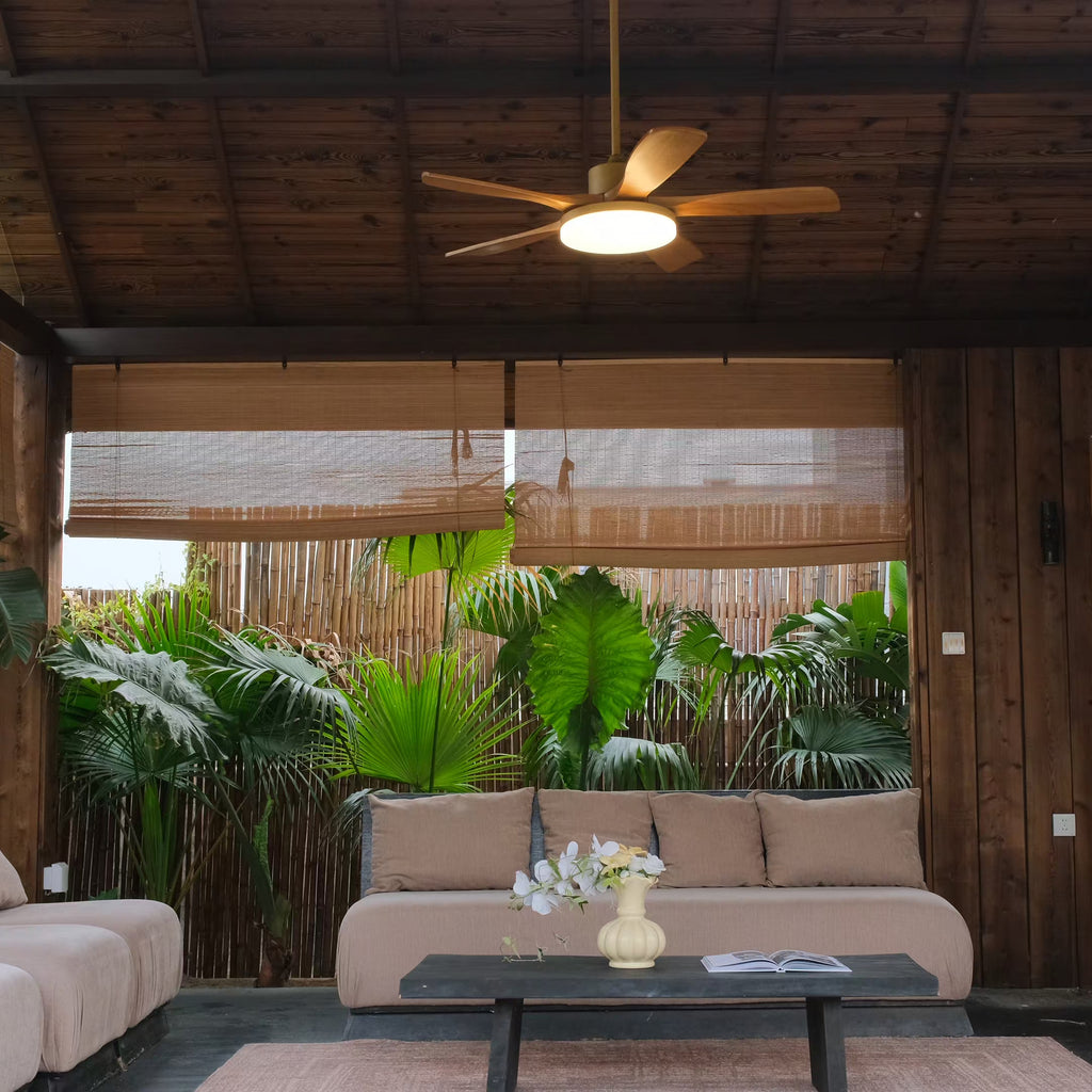 52-Zoll-Deckenventilator mit fünf Eichenholzflügeln, leise und dimmbar – Timberline