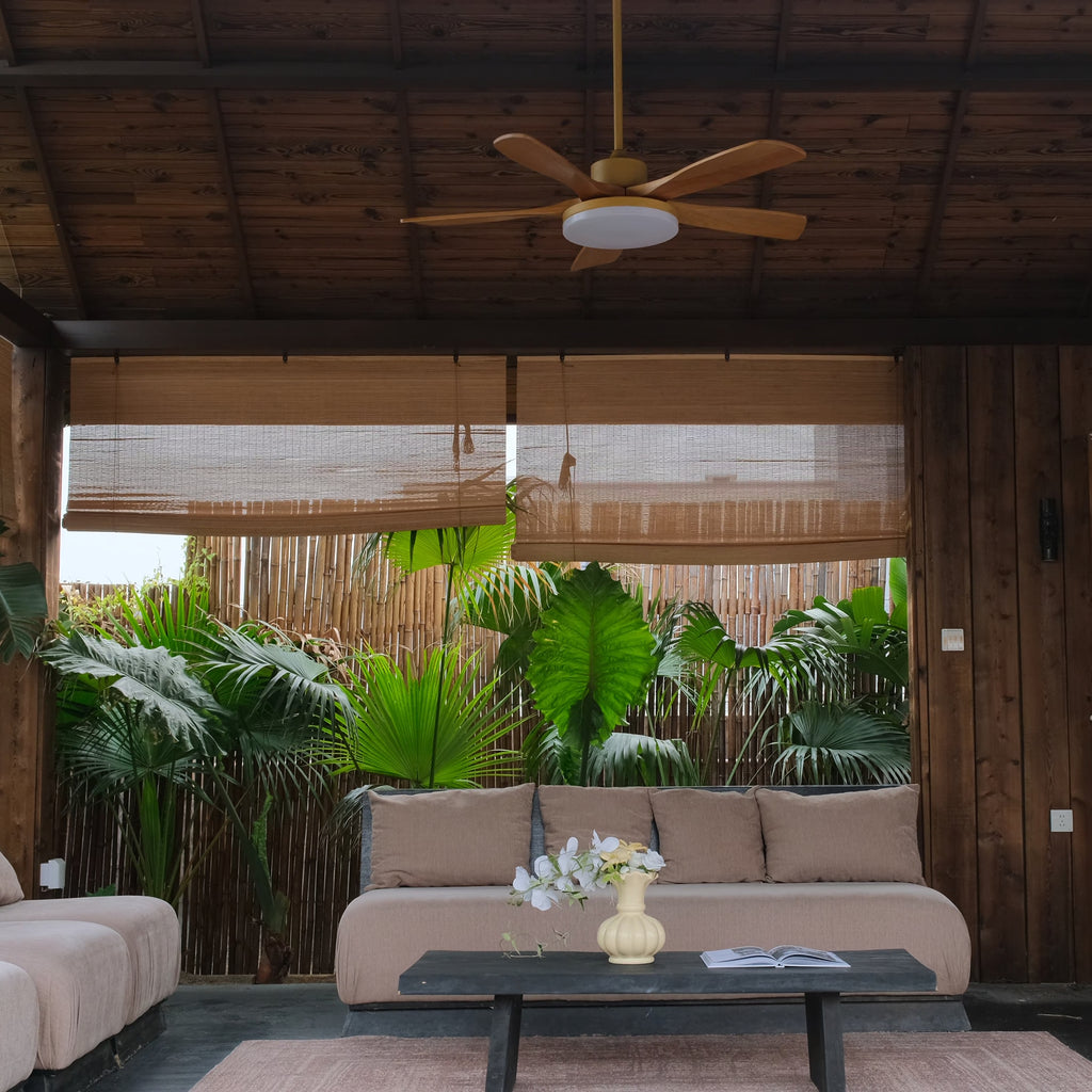 52-Zoll-Deckenventilator mit fünf Eichenholzflügeln, leise und dimmbar – Timberline