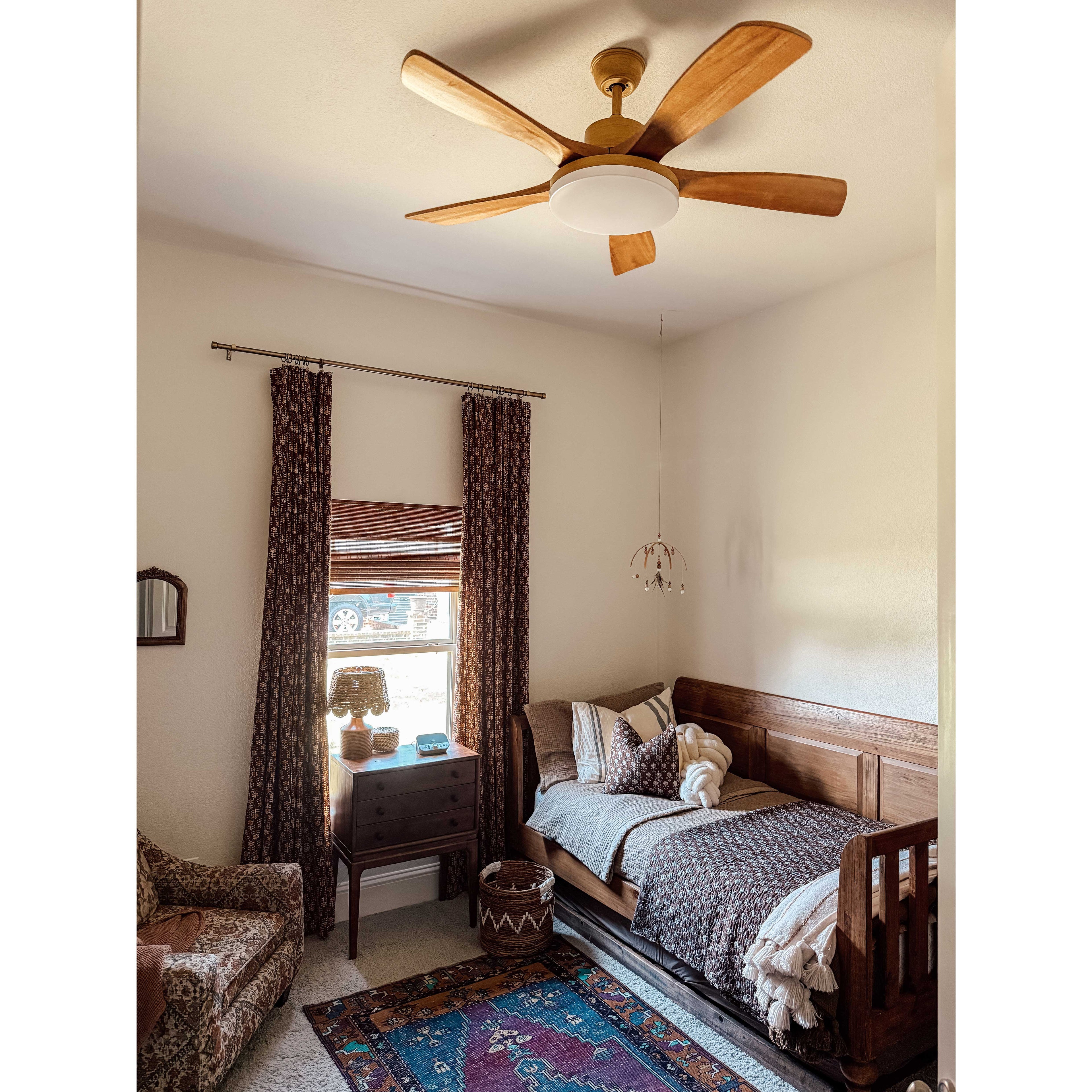 52 Inch Five Oak Blade Quiet Ceiling Fan with Dimmable Light - Timberline