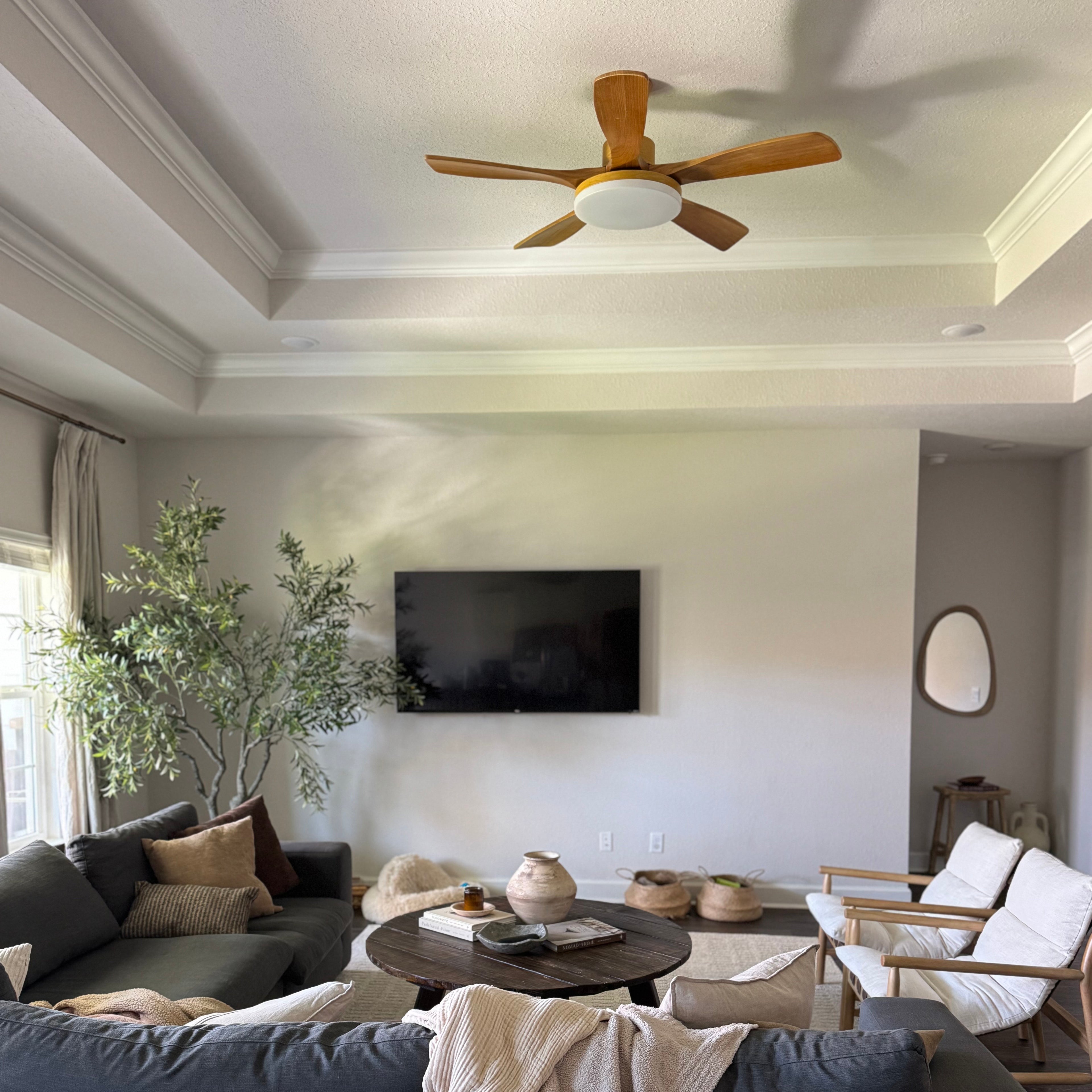 52 Inch Five Oak Blade Quiet Ceiling Fan with Dimmable Light - Timberline