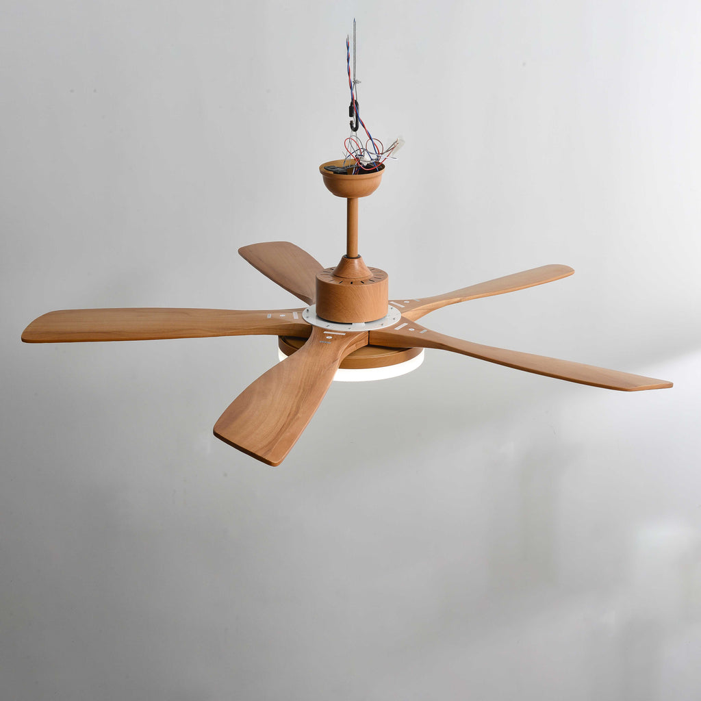 60 Inch Five Oak Blade Quiet Ceiling Fan with Dimmable Light - Timberline