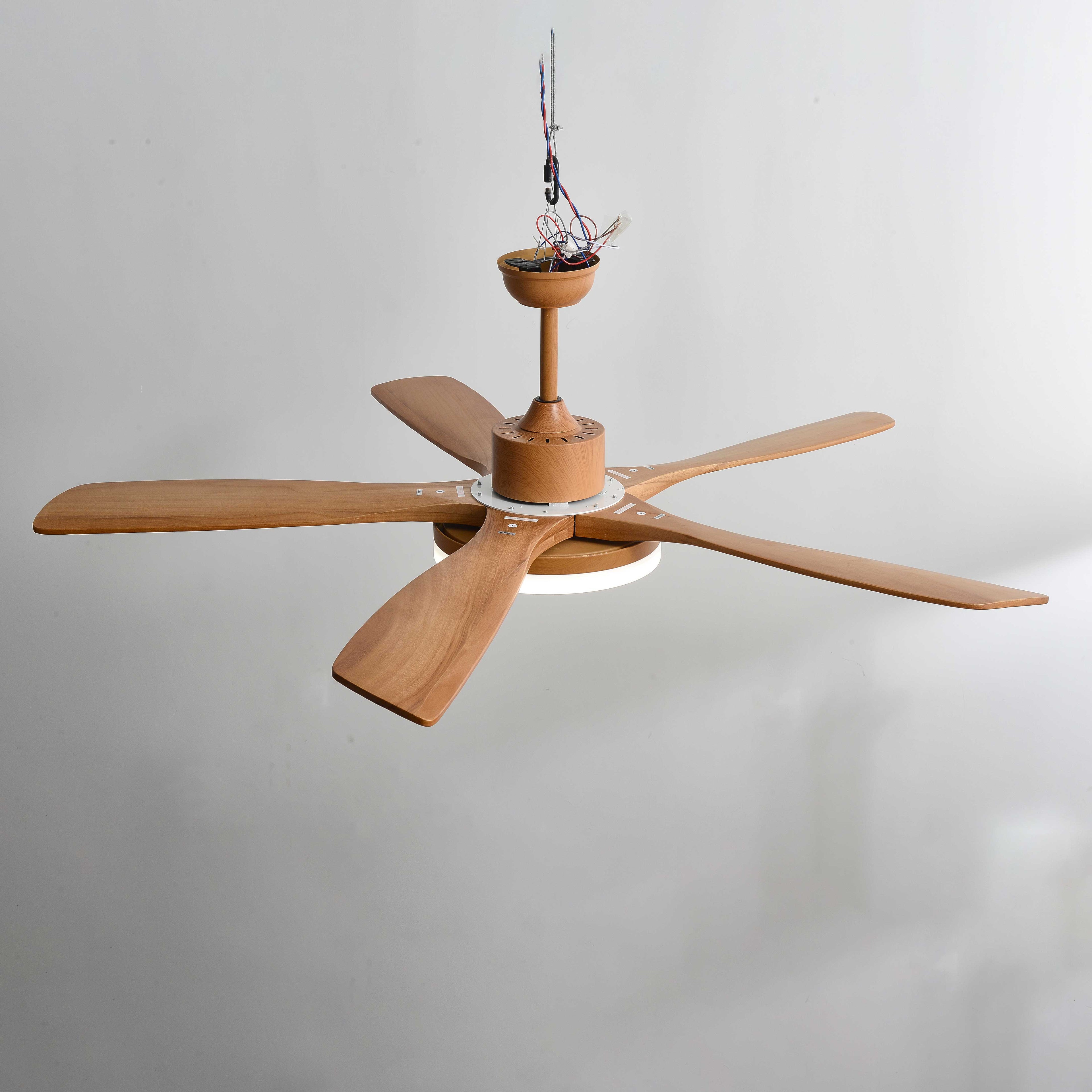 60 Inch Five Oak Blade Quiet Ceiling Fan with Dimmable Light - Timberline