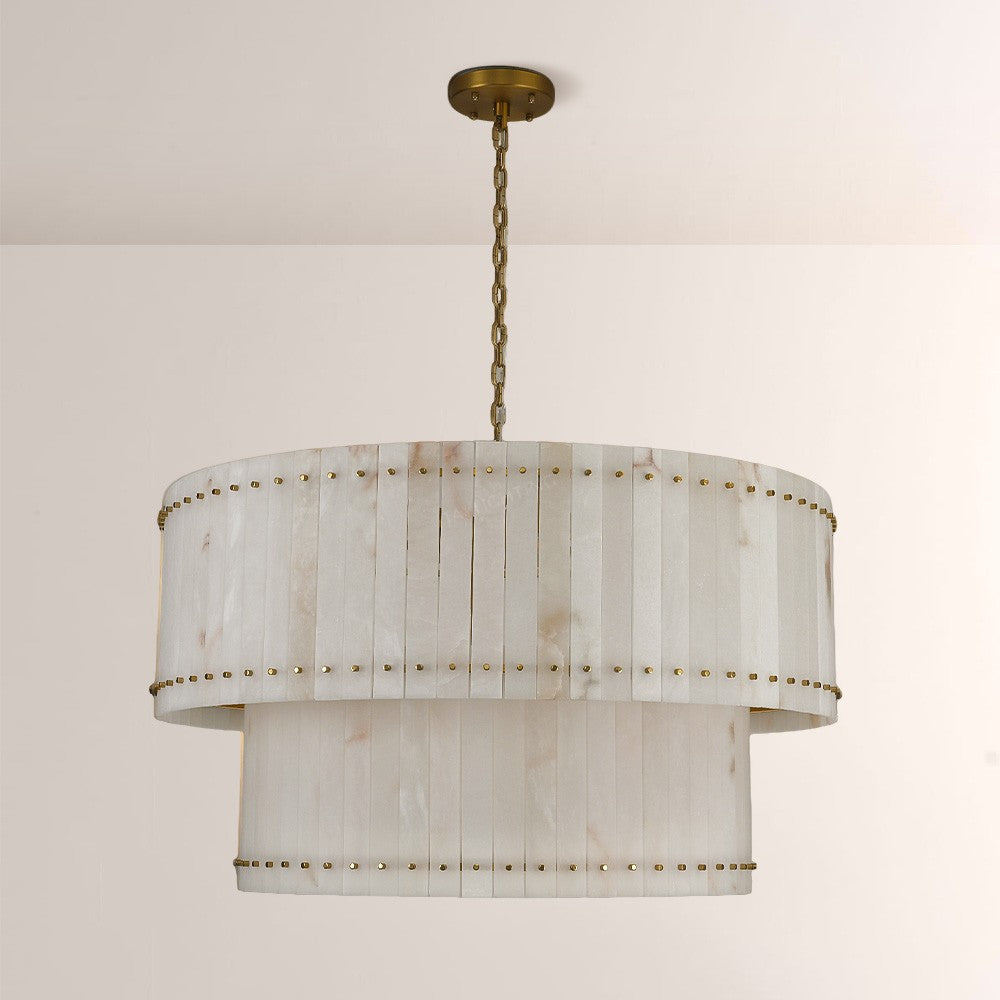 48 Inch Alabaster Two-Tier Chandelier - San Marco