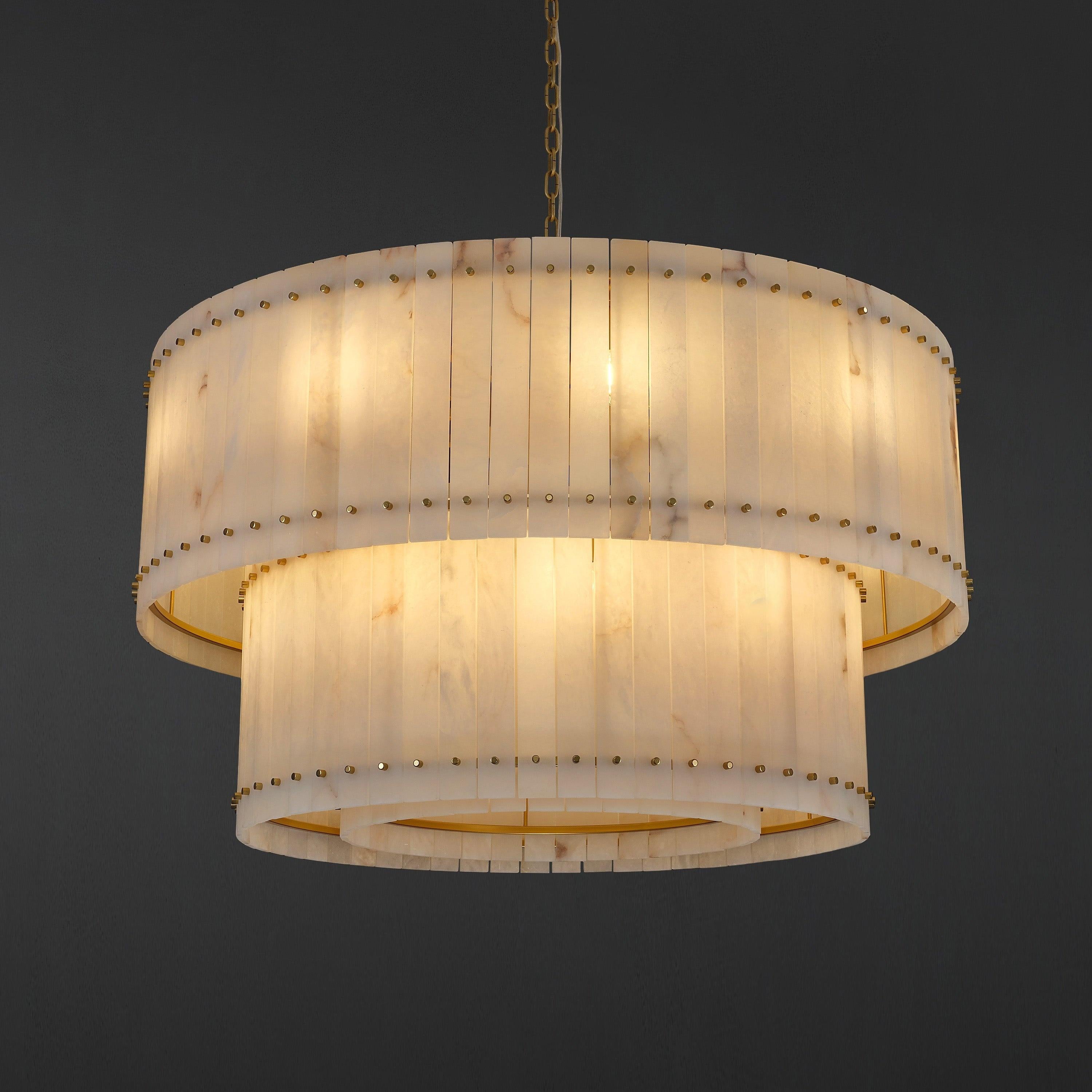 48 Inch Alabaster Two-Tier Chandelier - San Marco