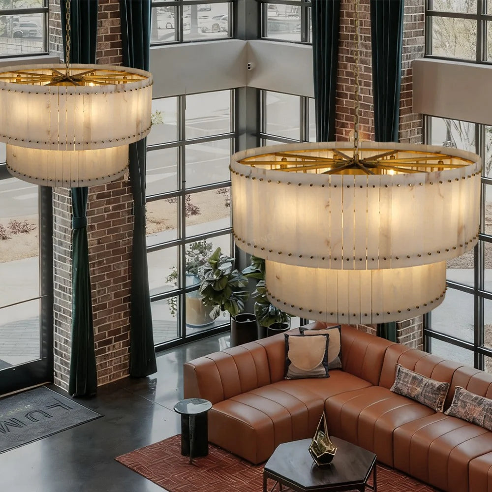 60 Inch Alabaster Two-Tier Chandelier - San Marco