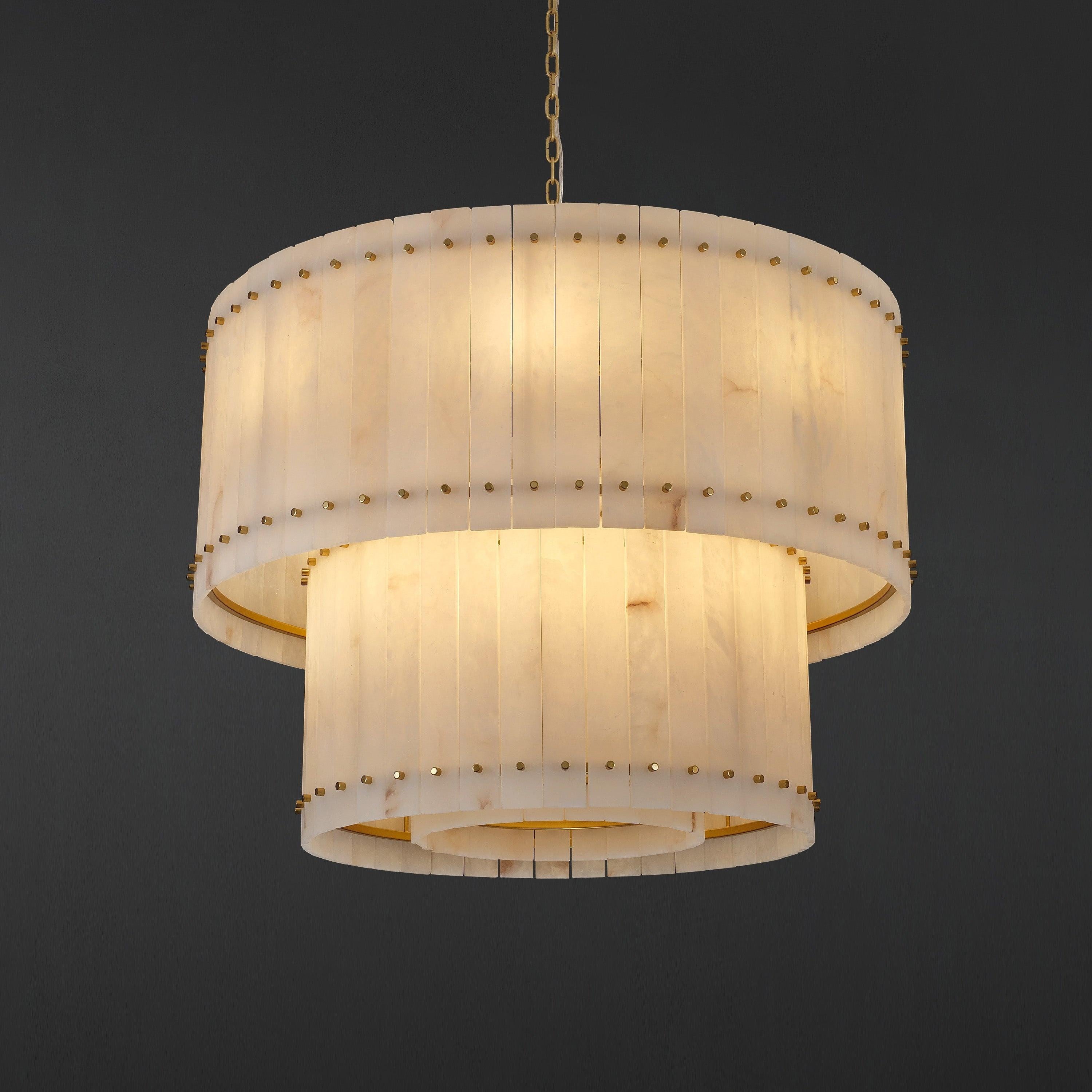37 Inch Alabaster Two-Tier Chandelier - San Marco