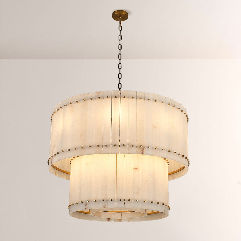 37 Inch Alabaster Two-Tier Chandelier - San Marco