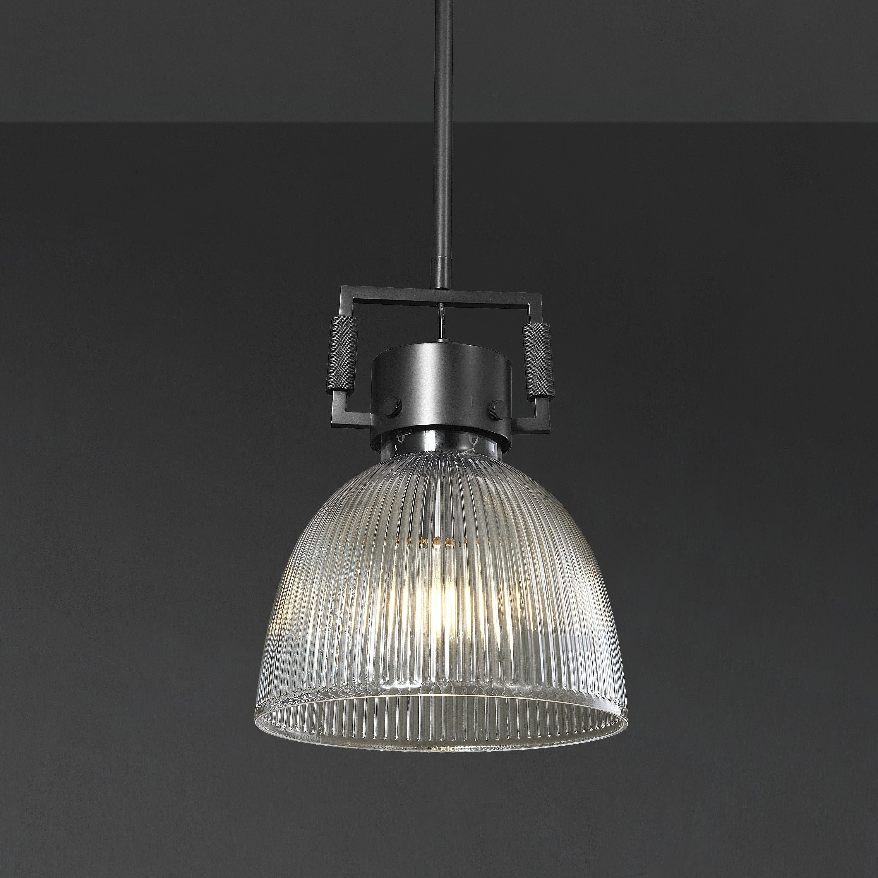 10 Inch Ribbed Glass Dome Pendant Light - Machinist