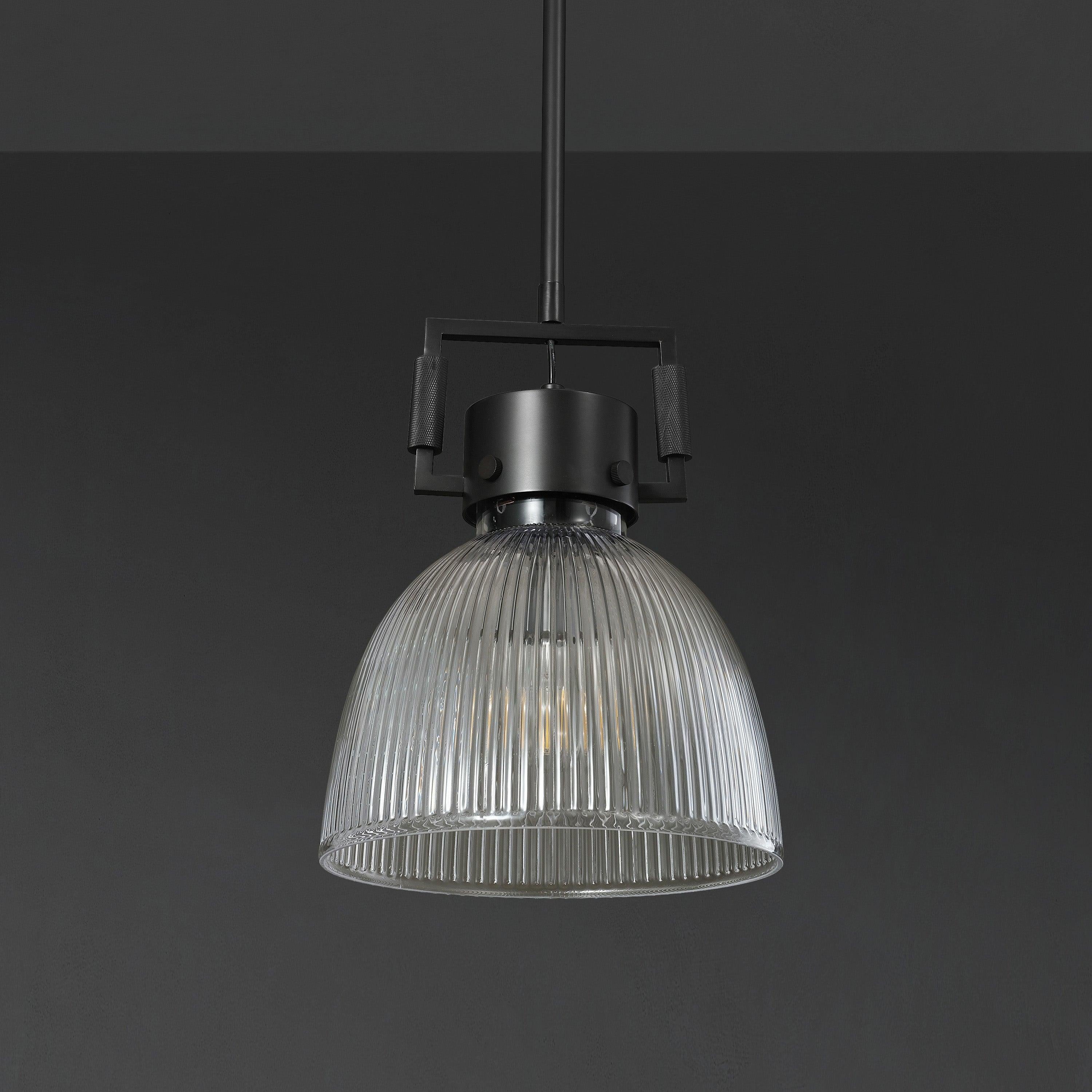 10 Inch Ribbed Glass Dome Pendant Light - Machinist