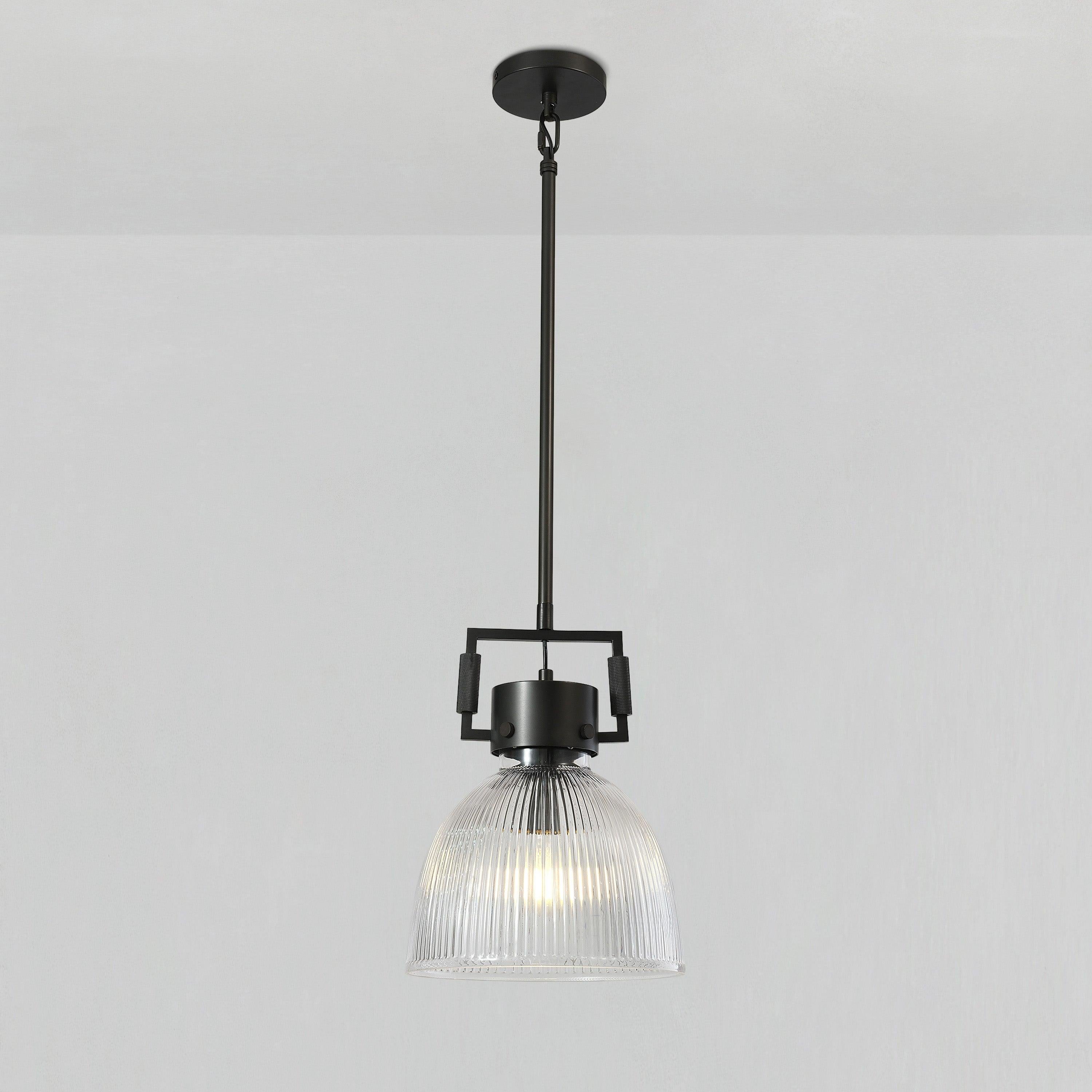 10 Inch Ribbed Glass Dome Pendant Light - Machinist