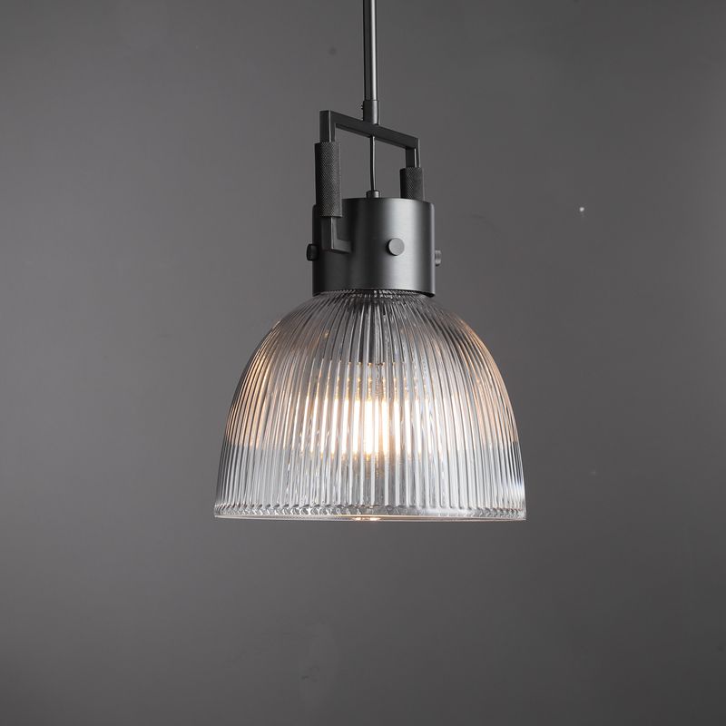 10 Inch Ribbed Glass Dome Pendant Light - Machinist