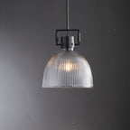 14 Inch Ribbed Glass Dome Pendant Light - Machinist