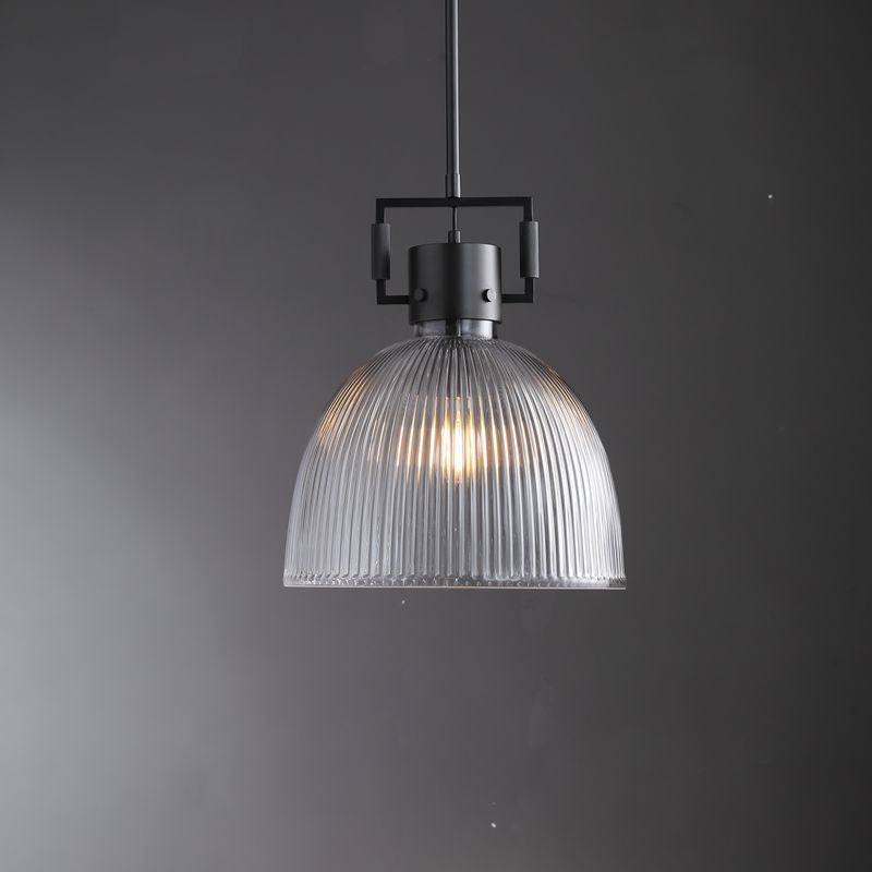 14 Inch Ribbed Glass Dome Pendant Light - Machinist