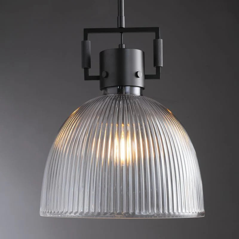 14 Inch Ribbed Glass Dome Pendant Light - Machinist