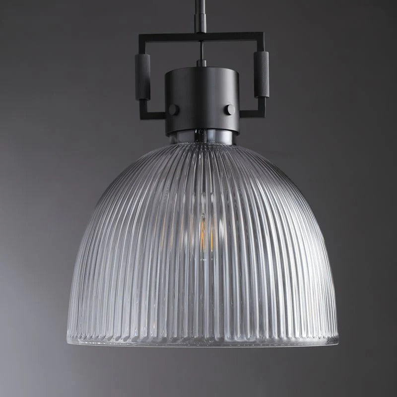 14 Inch Ribbed Glass Dome Pendant Light - Machinist
