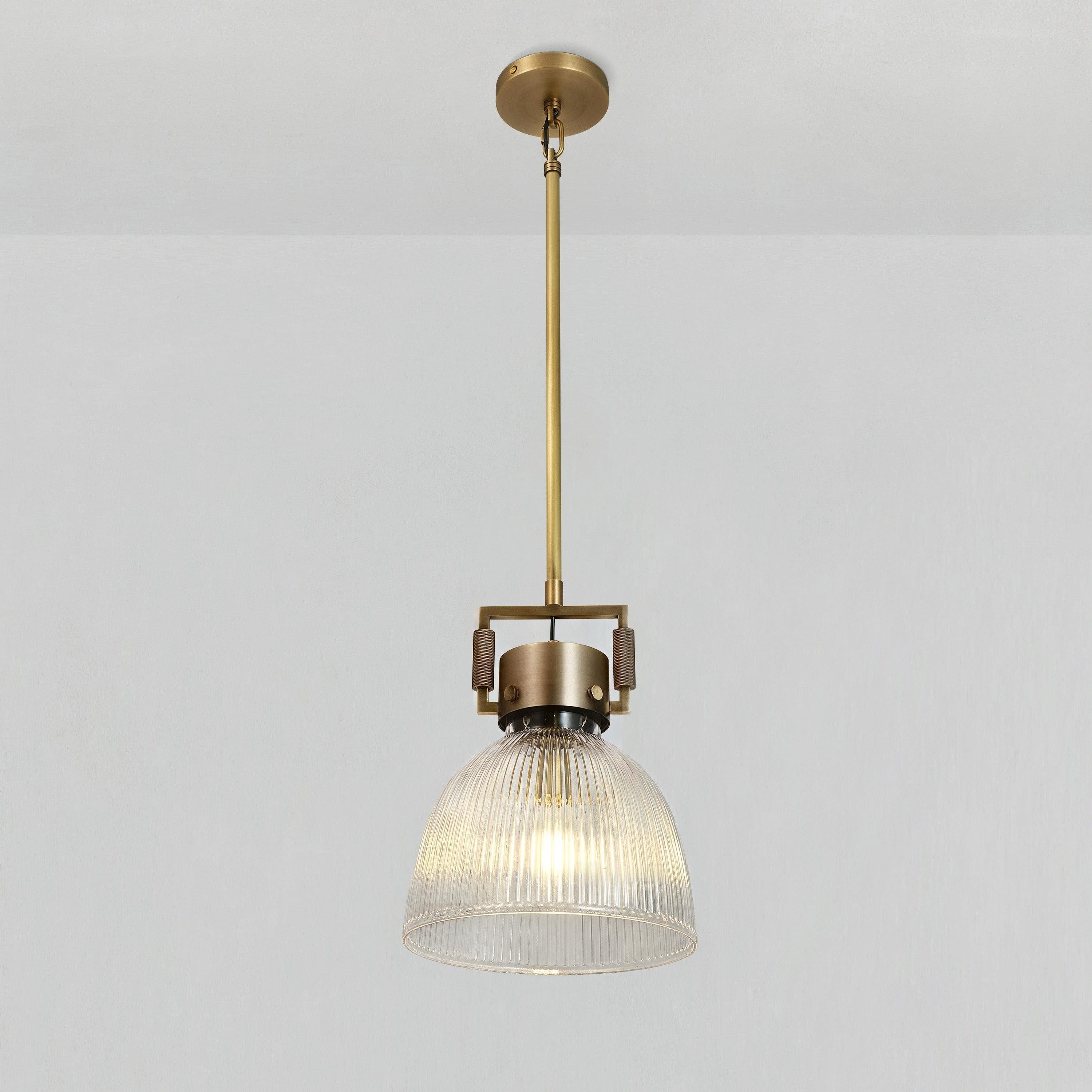 10 Inch Ribbed Glass Dome Pendant Light - Machinist