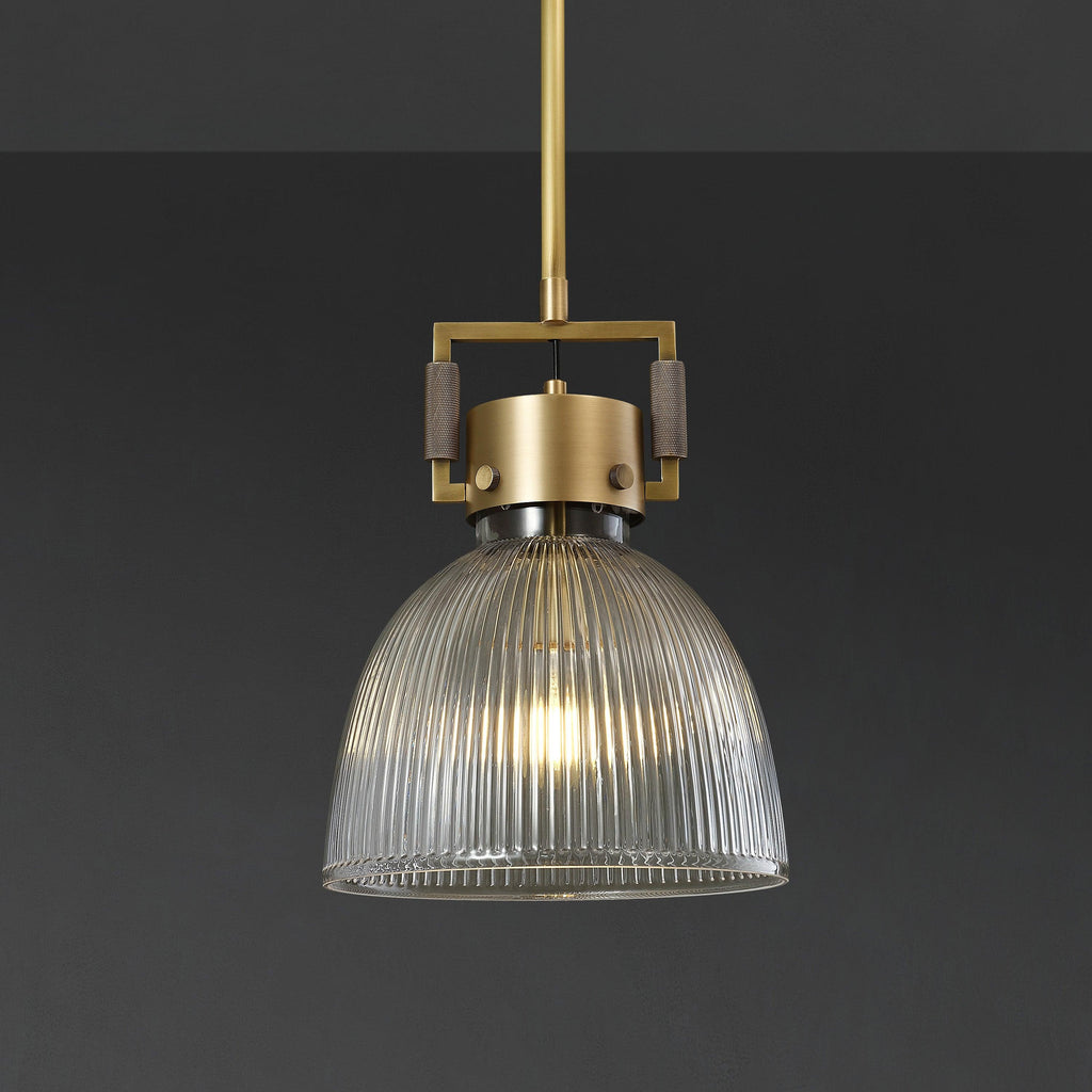 10 Inch Ribbed Glass Dome Pendant Light - Machinist