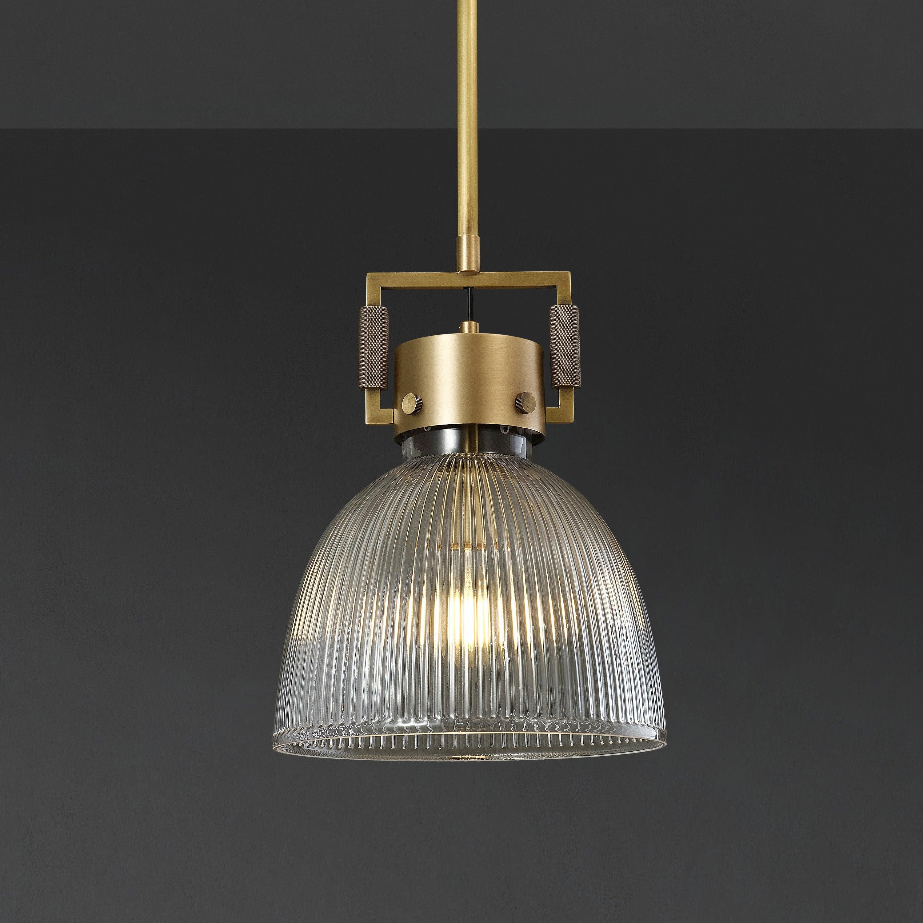 10 Inch Ribbed Glass Dome Pendant Light - Machinist