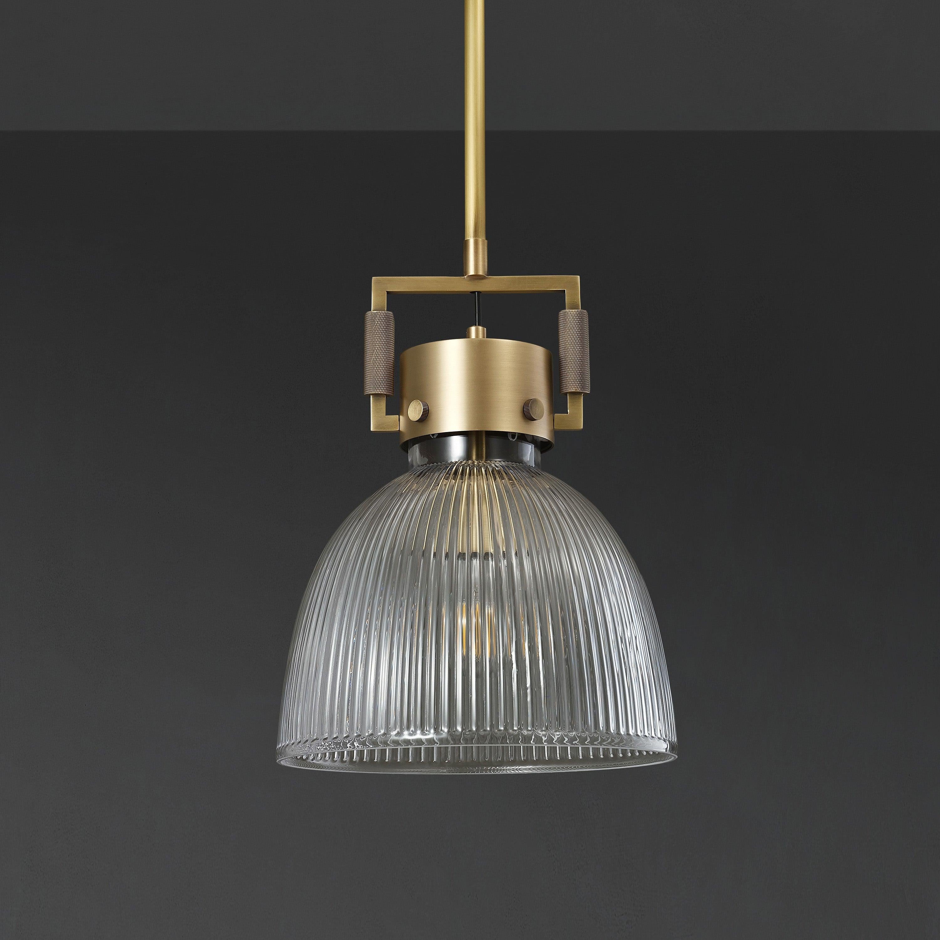 10 Inch Ribbed Glass Dome Pendant Light - Machinist