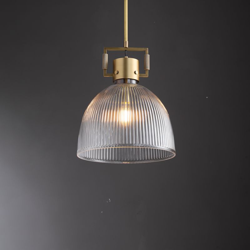 14 Inch Ribbed Glass Dome Pendant Light - Machinist