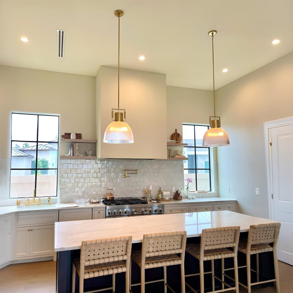 14 Inch Ribbed Glass Dome Pendant Light - Machinist