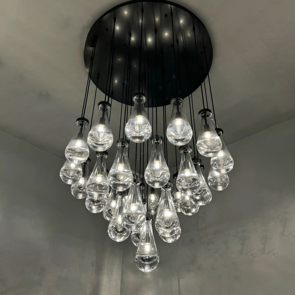 32 Inch Raindrop Glass Long Chandelier – Lachryma