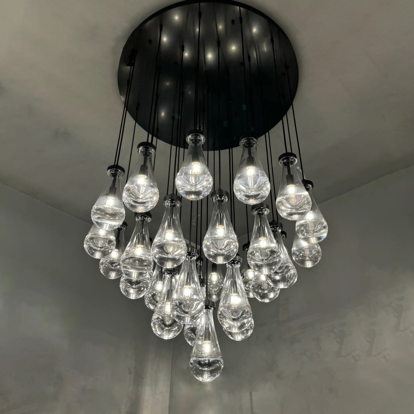 32 Inch Raindrop Glass Long Chandelier – Lachryma