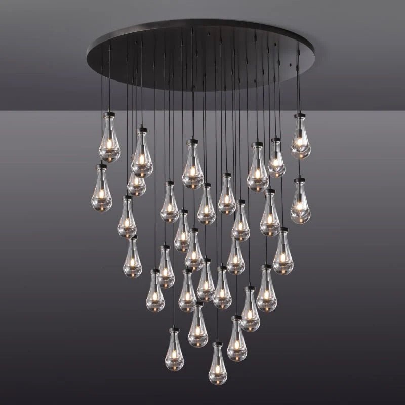 60 inch large raindrop glass black gold modern foyer living room Chandelier