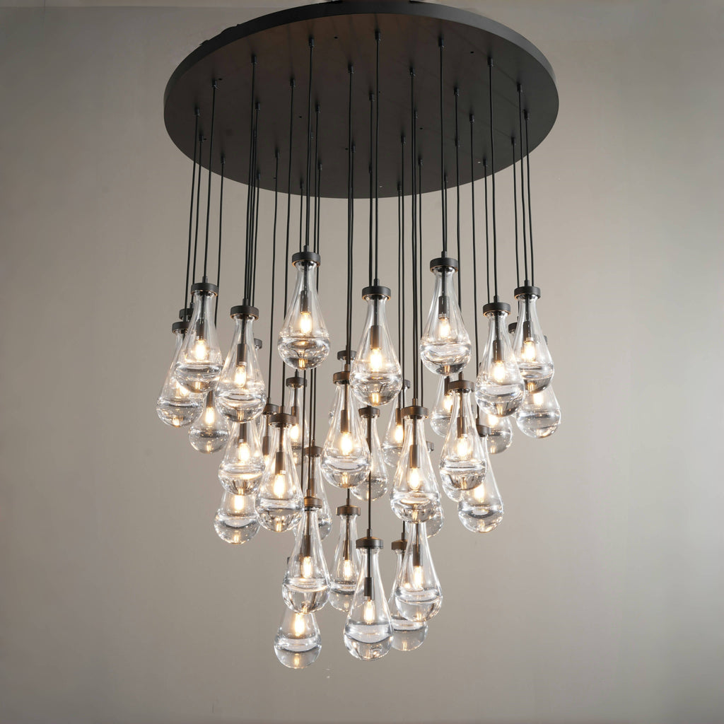 32 Inch Raindrop Glass Long Chandelier – Lachryma