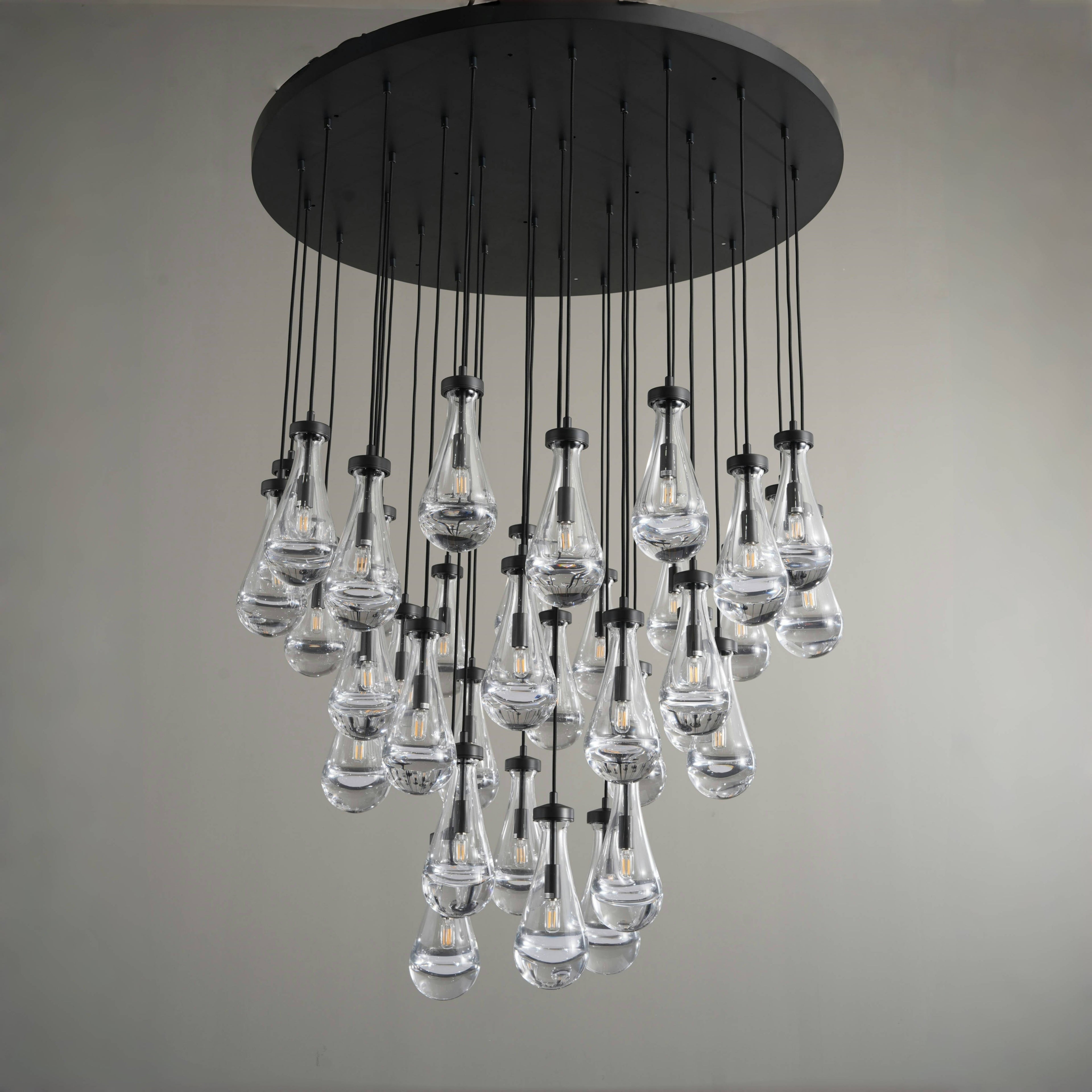 32 Inch Raindrop Glass Long Chandelier – Lachryma