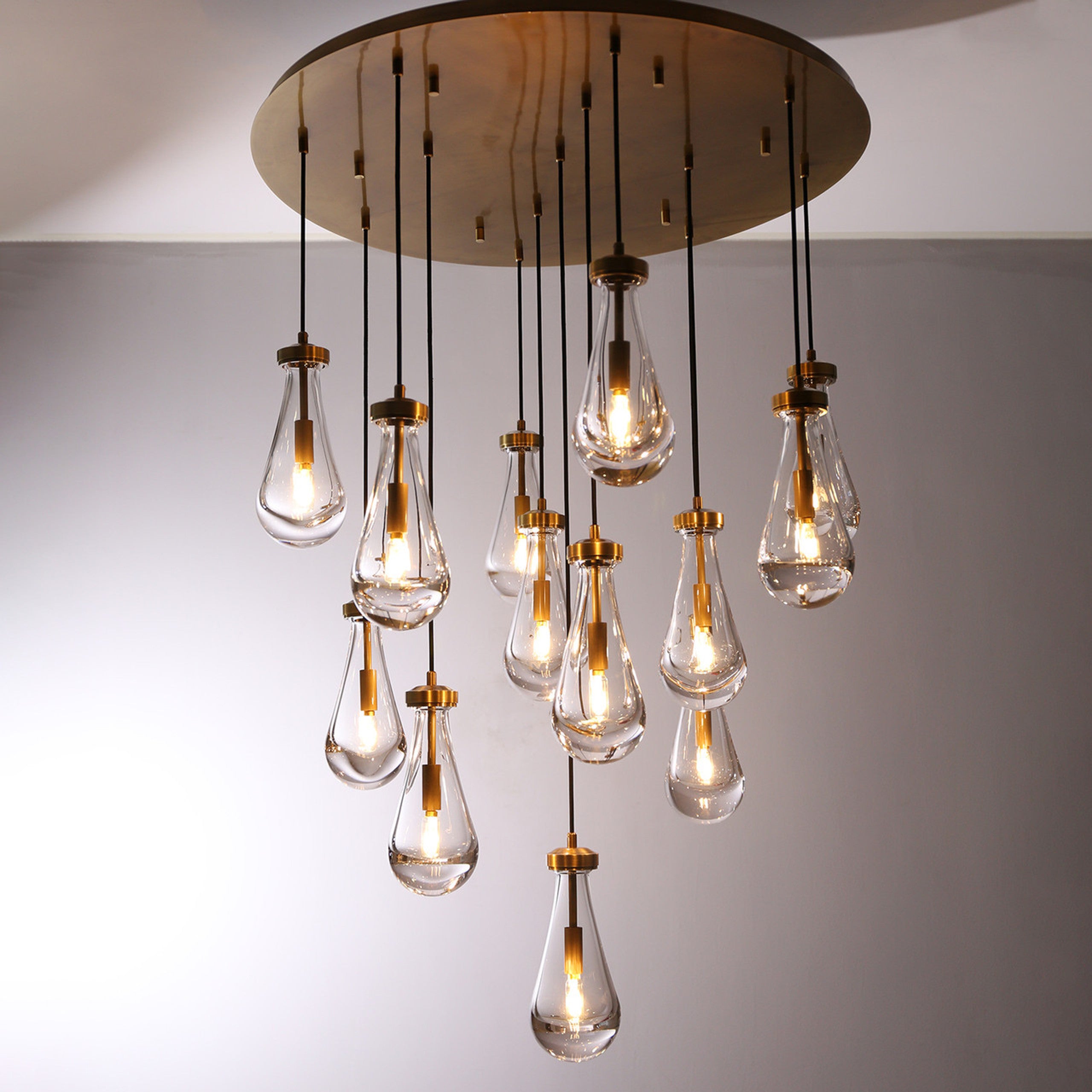 36 inch raindrop glass black gold modern dining room entry bathroom Chandelier