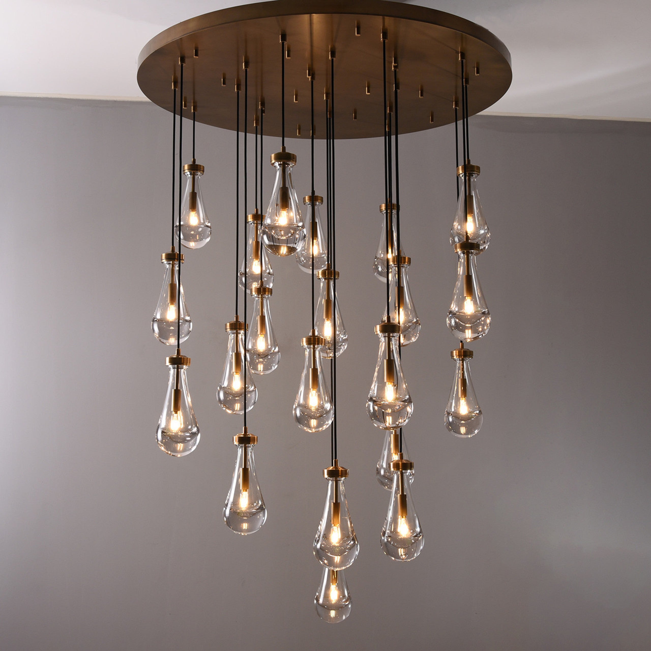 120 inch large raindrop glass black gold modern staircase foyer living room Chandelier